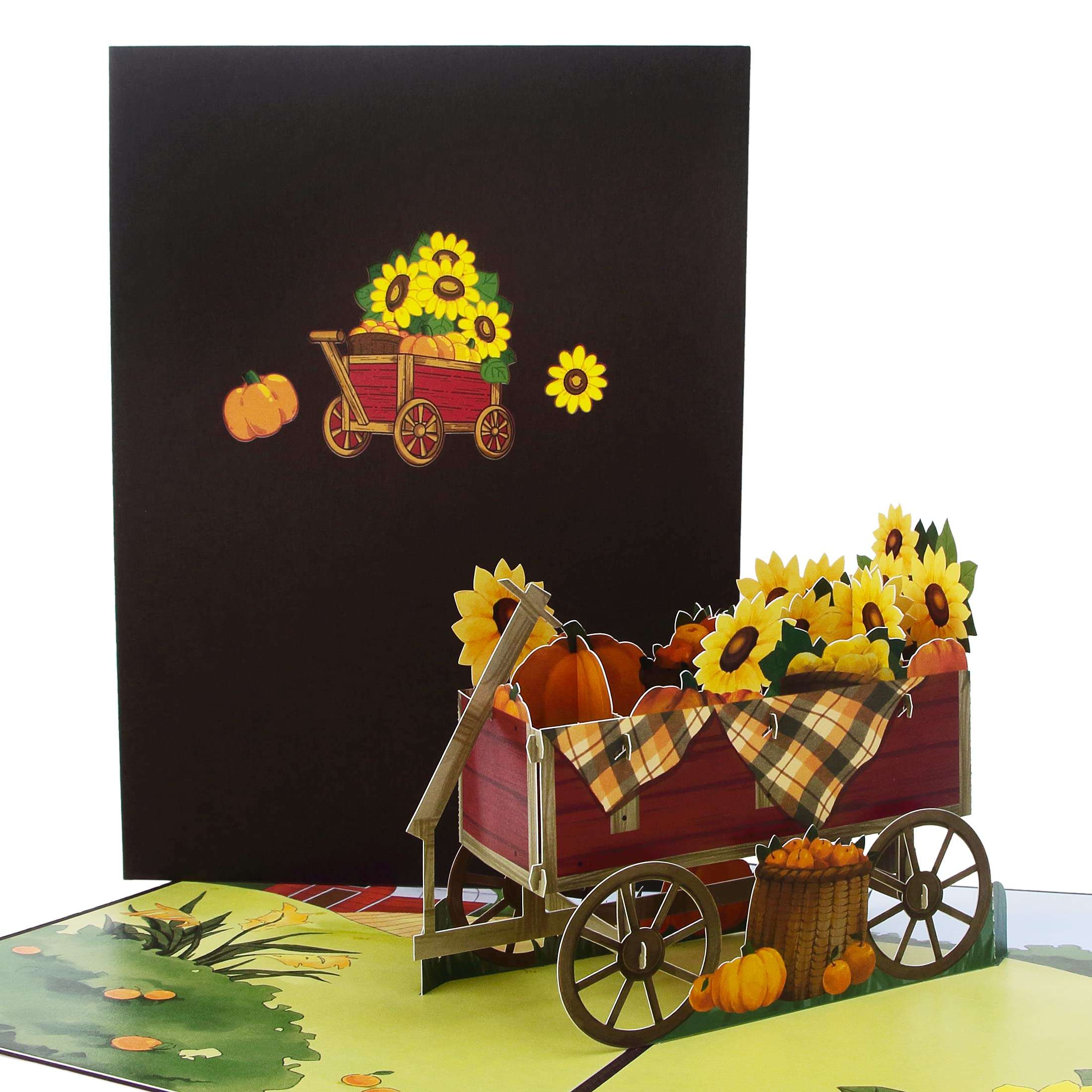Ribbli Thanksgiving Pop Up Card - Fall Thank You Card, 3D Greeting Card, Harvest Trailer Card, Sunflower Card, Happy Holiday Autumn Birthday, for Kids Children Husband Wife Him Her, with Envelope 4