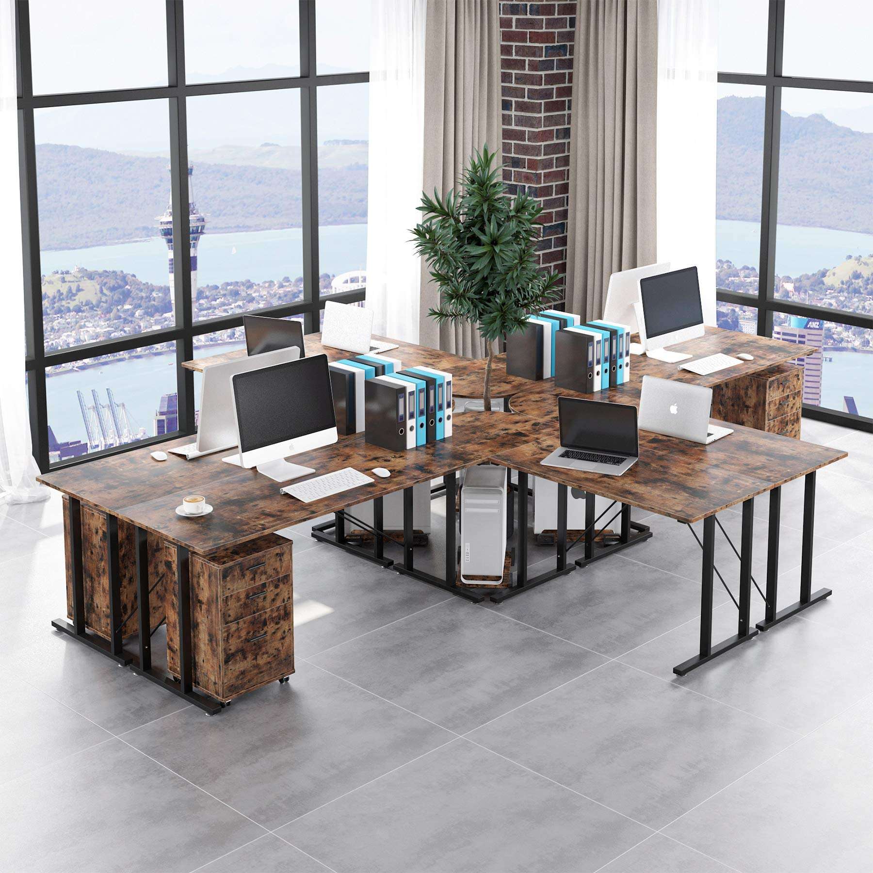 Tribesigns 83 Inch L-Shaped Executive Desk with File Cabinet, Large L Shape Computer Desk with Drawers, Business Furniture Work Desk for Home Office (Rustic Brown) 3