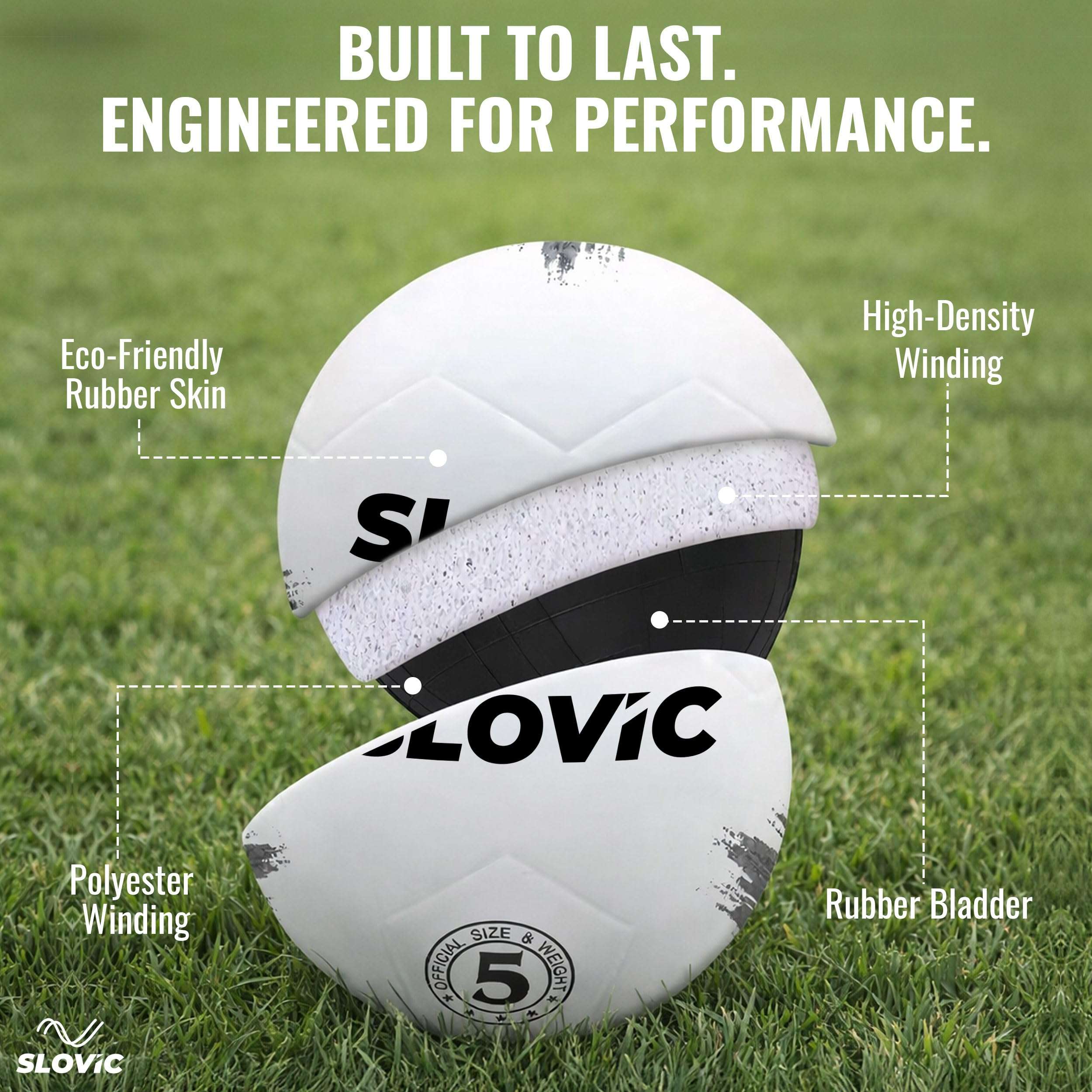 SLOVIC Rubber Professional Football [Size-5] | Hard Ground Foot-Ball | Ideal for Grass Ground & Artificial Turf | Training Foot Ball | Soccer Ball | Footballs for Men & Women, White 3