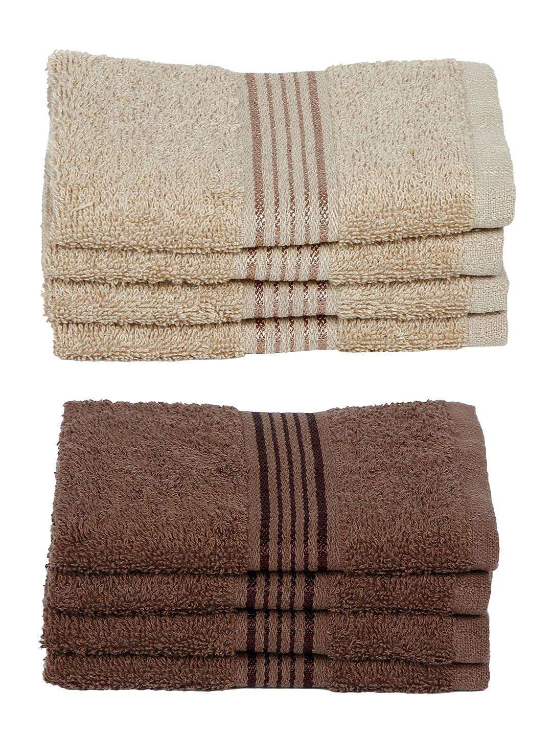 KOPA Quick Dry 100% Cotton Soft Terry Towel -8pc Face Towel (d'ross) - Super Absorbent, Lightweight, Odour Free - for Men, Women, Kids Solid-Taupe/Brown 3