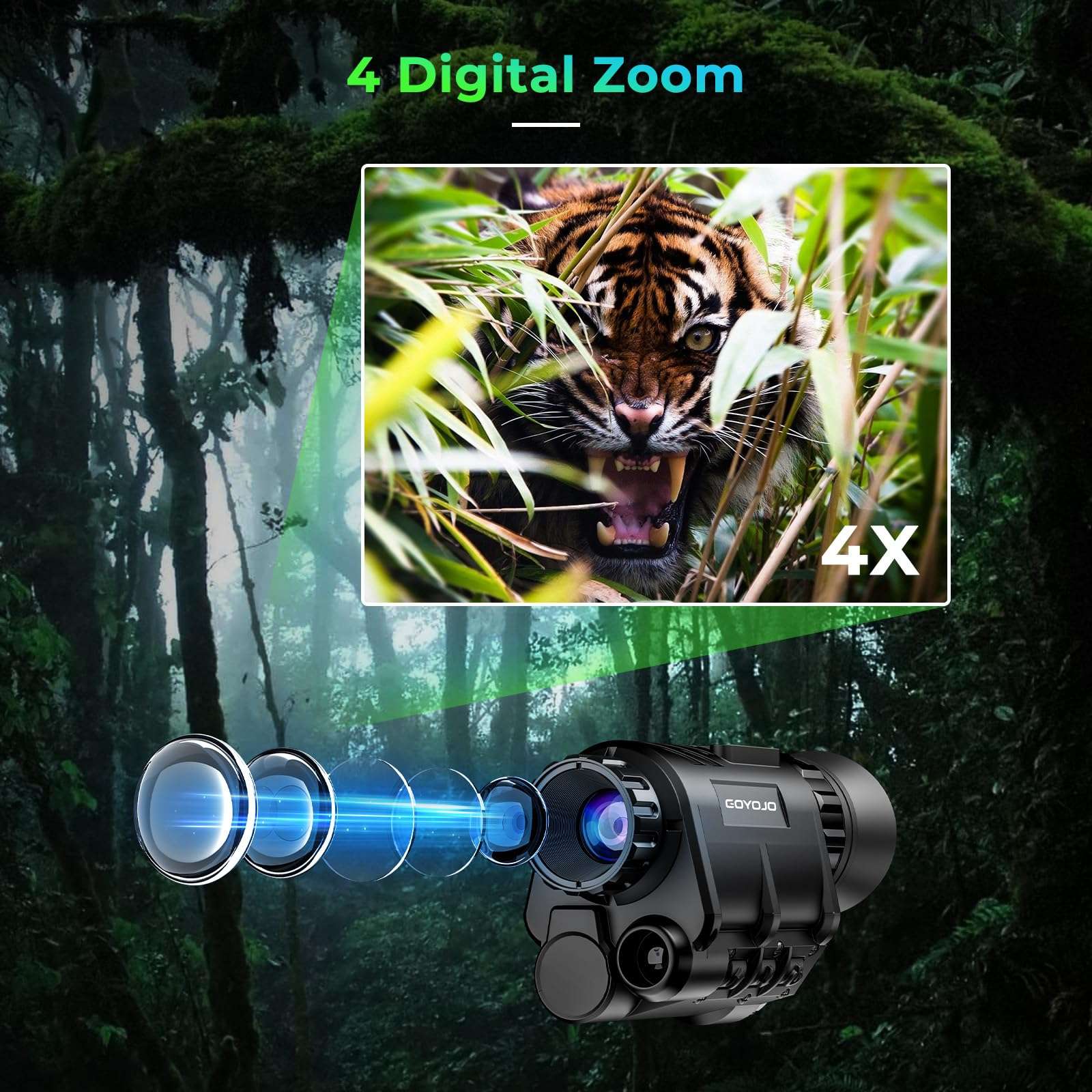 GOYOJO 2K Digital Night Vision Goggles, NVG Helmet Mounted for Tactical, Hunting, PVS-14 Night Vision Monocular with 4 Color Modes HD Recording & Playback 4