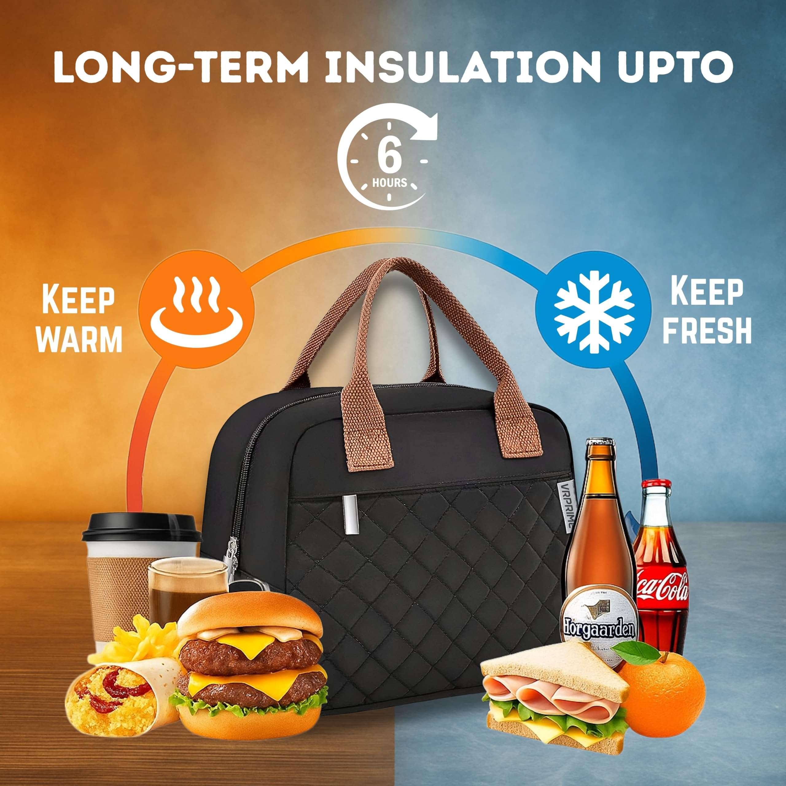 VR PRIME Lunch Bags – Insulated Tiffin Bag for Office for Men and Women – Keeps Food Hot or Cold – Perfect for School, Office, and Outdoor Use – Spacious for Tiffin Box and Bottle (Black) 4