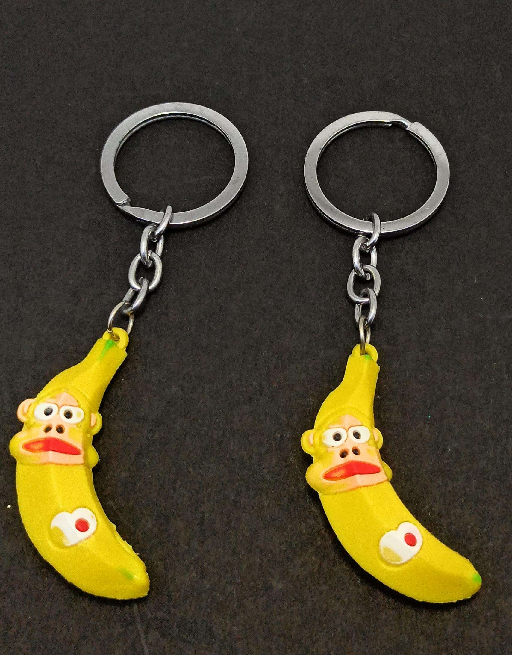 Fruit 2 pc Banana Figure Rubber Keychain Yellow 3