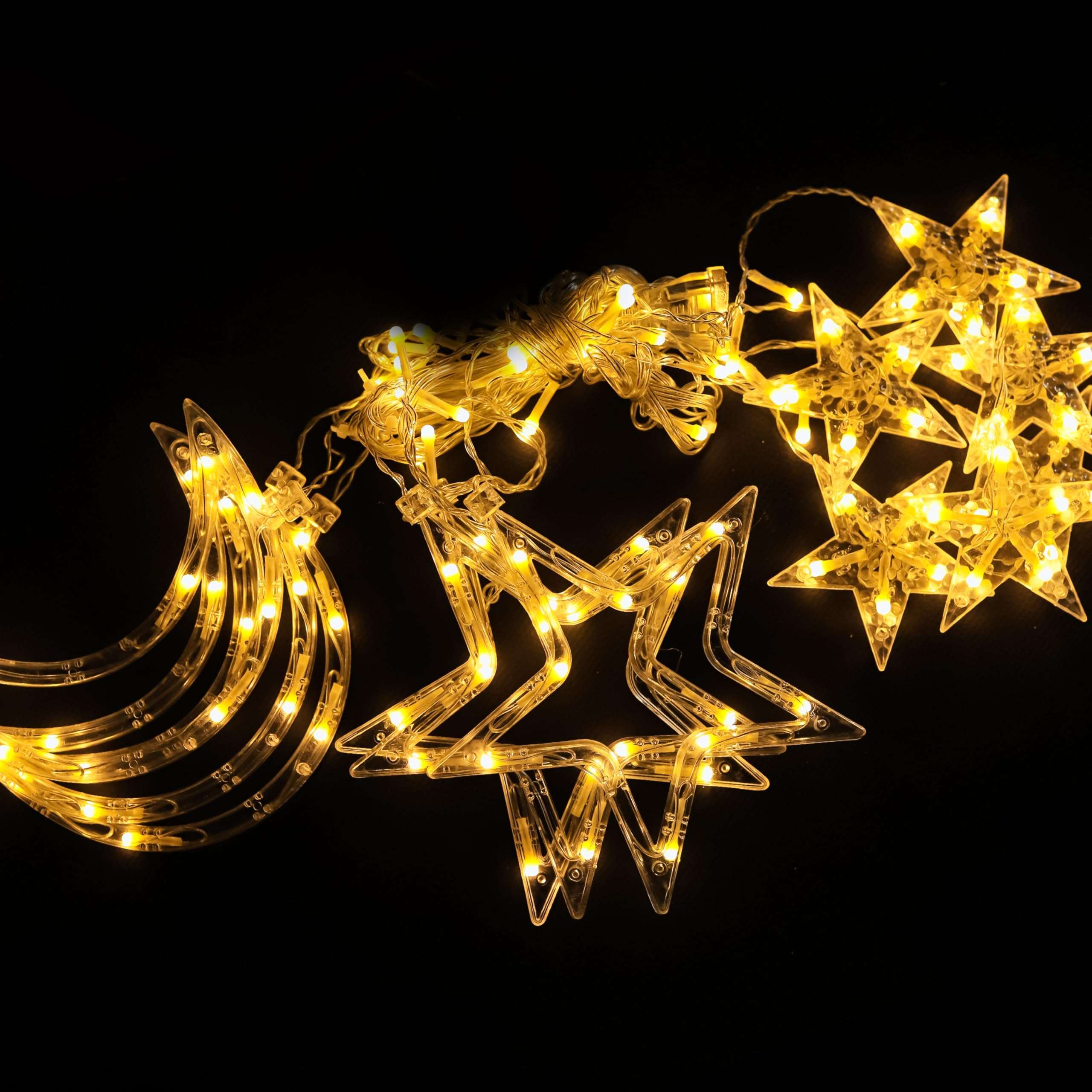 Lexton 2.6 Mtr Twinkling Star Moon Curtain Light | 100 LED, 3 Big Star 6 Small Star & 3 Moon Light | Suitable for Home, Christmas Decor, Wedding (Pack of 1, Warm White) 3