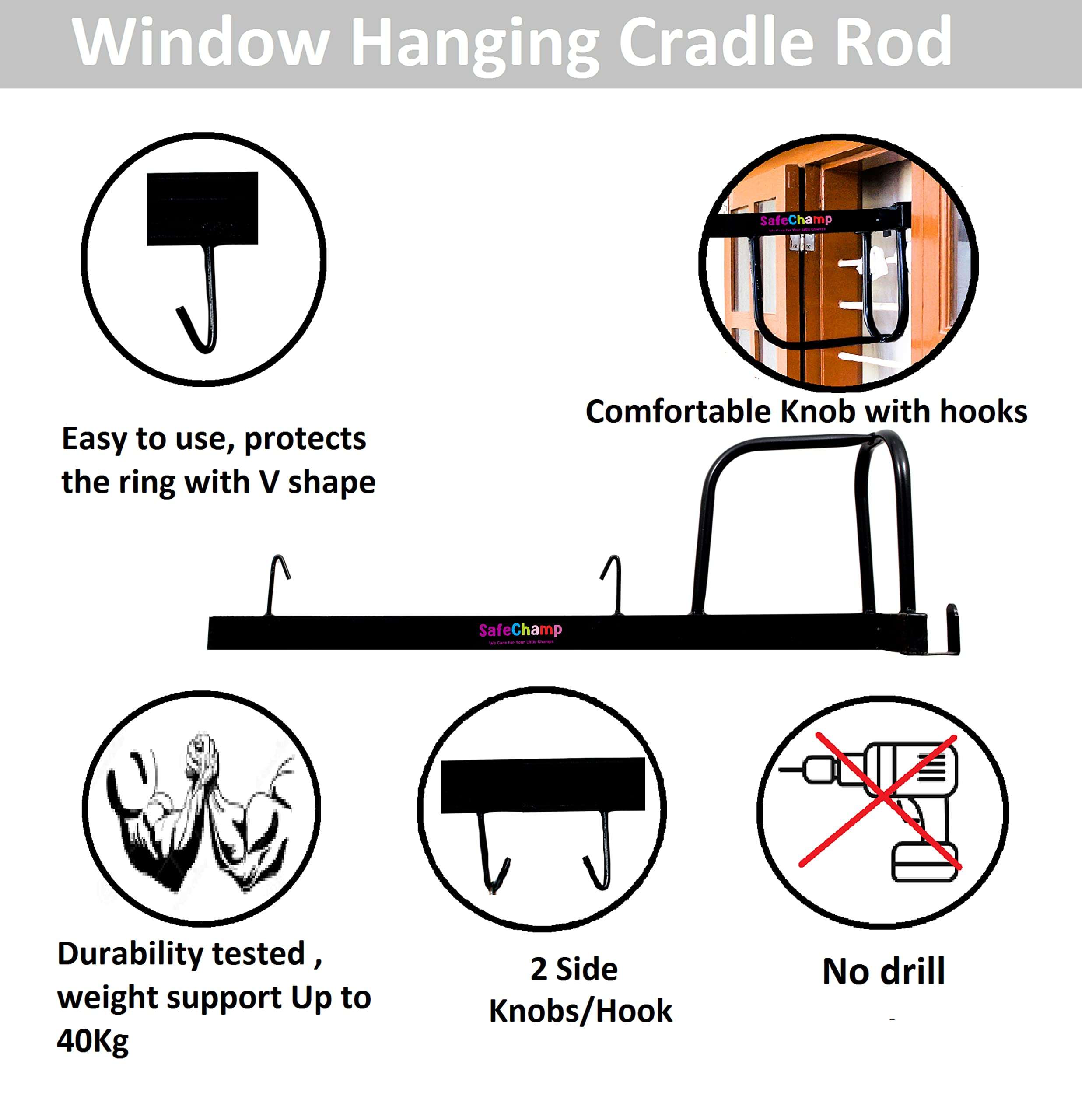 SafeChamp Roxy Baby Swing Cradle with Mosquito Net, Pillow, Spring and Metal Window Cradle Hanger (Grey) 5