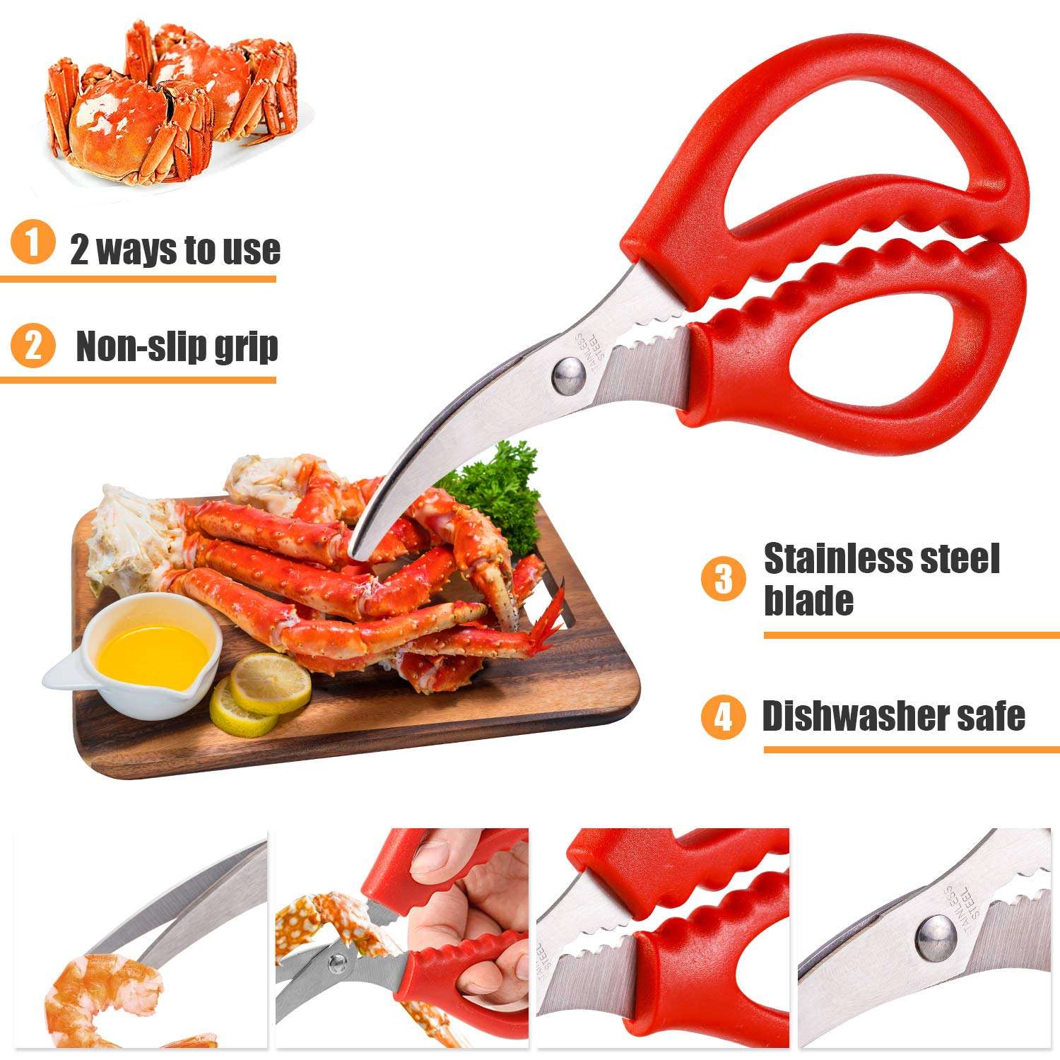 Seafood Tools Set, Crab Crackers and Tools with 2 Seafood Scissors, 2 Lobster Crackers, 2 Seafood Forks and 2 Butter Cups, 2 Red Lobster Leg knife, Crab Crackers Tools Set for Seafood Boil(10 Pcs) 3