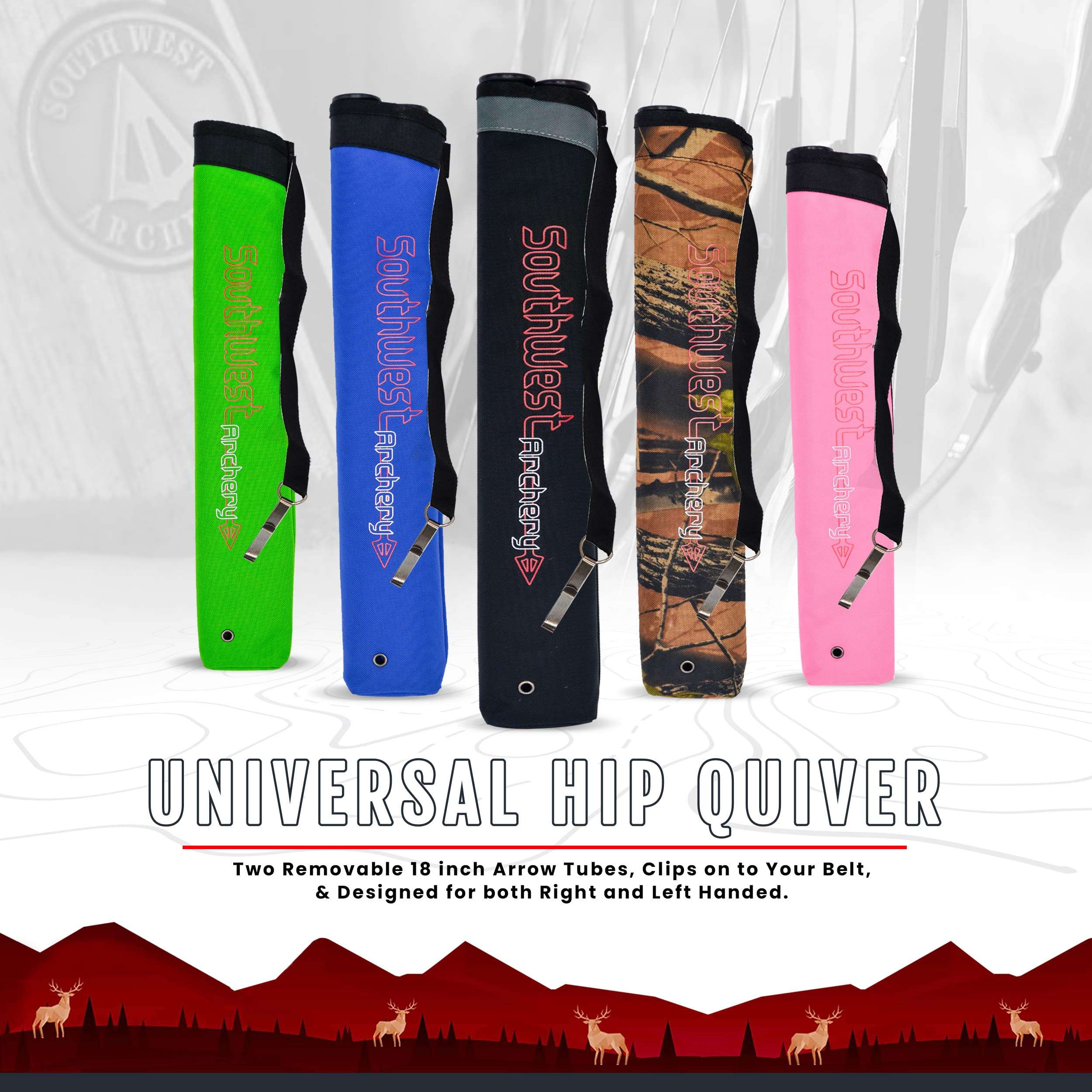 Southwest Archery Universal Hip Quiver - Two Removable 18 inch Arrow Tubes - Clips on to Your Belt – Right and Left Handed - Blue 6