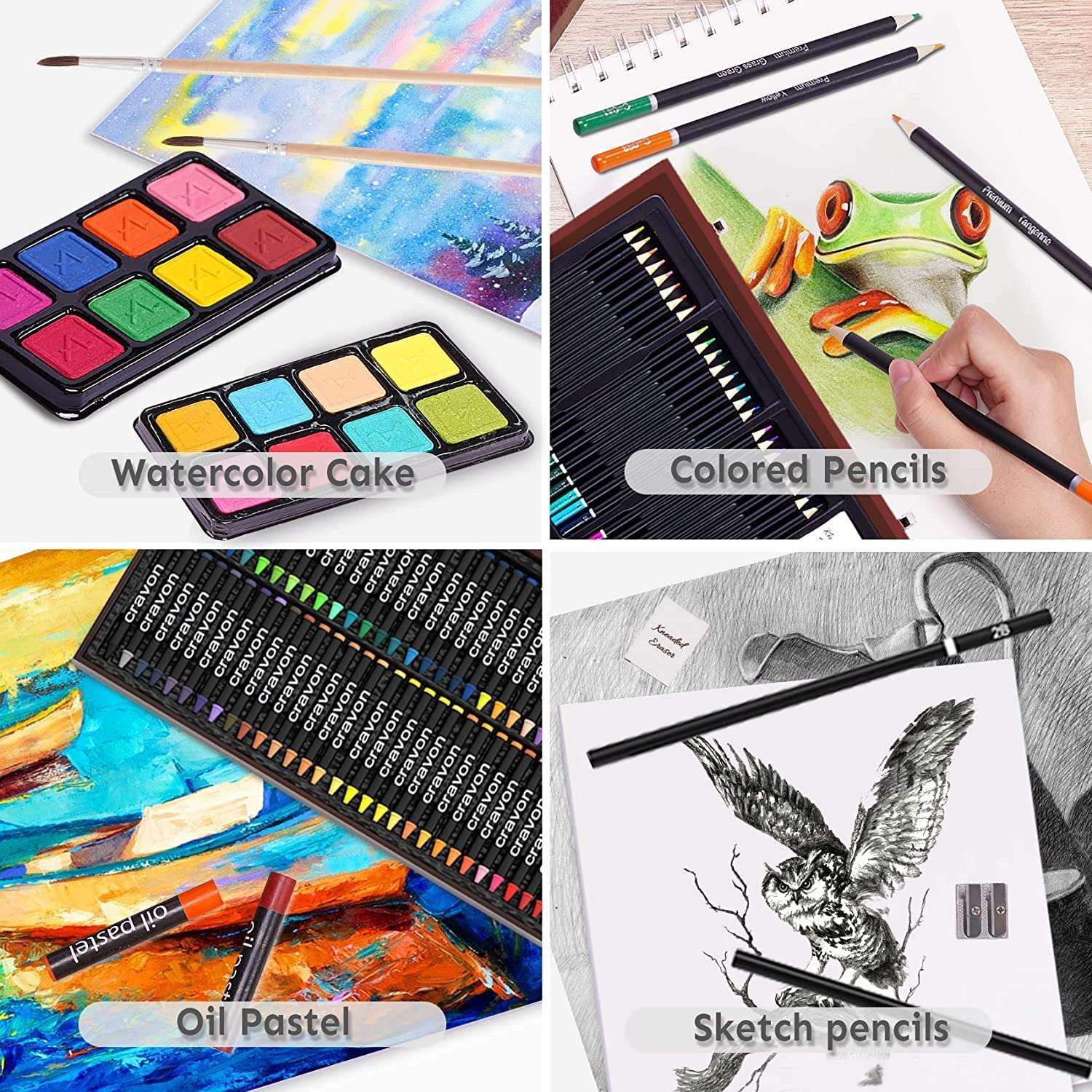 SHOPARAM New 145 Pcs Sketch Pencil Shading Drawing Kit Stationary Colour Set Crayons Oil Pastels Colour Pencil Set Watercolor Cakes Paint Brush Sharpener Eraser Art Supplies for Artist Set Kids 6