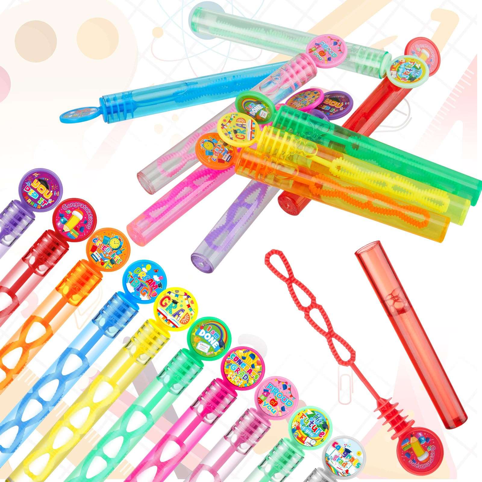 Hollowfly 60 Pcs Graduation Mini Bubble Wands 4 Inch Assorted Graduation Party Favors Class of 2025 Grad Small Bubble Wands for Kids Kindergarten Preschool End of School Year Gifts for Kids Bulk 6