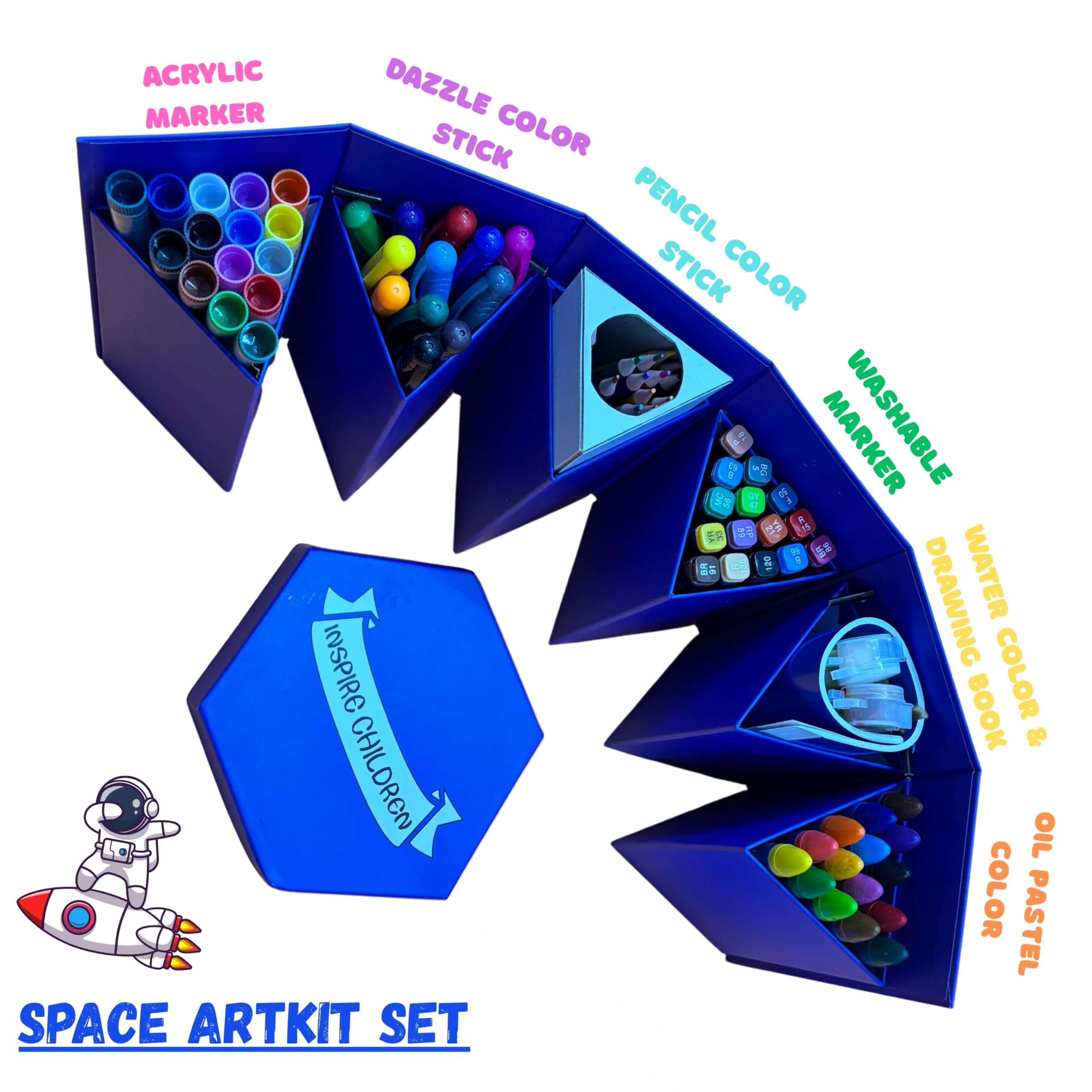 Kitchen Bloom Art Set for Kids, Drawing Kit with Color Pencils, Oil Pastels, Paint Brushes, Acrylic Markers Unicorn Theme Art Set (Space) 4