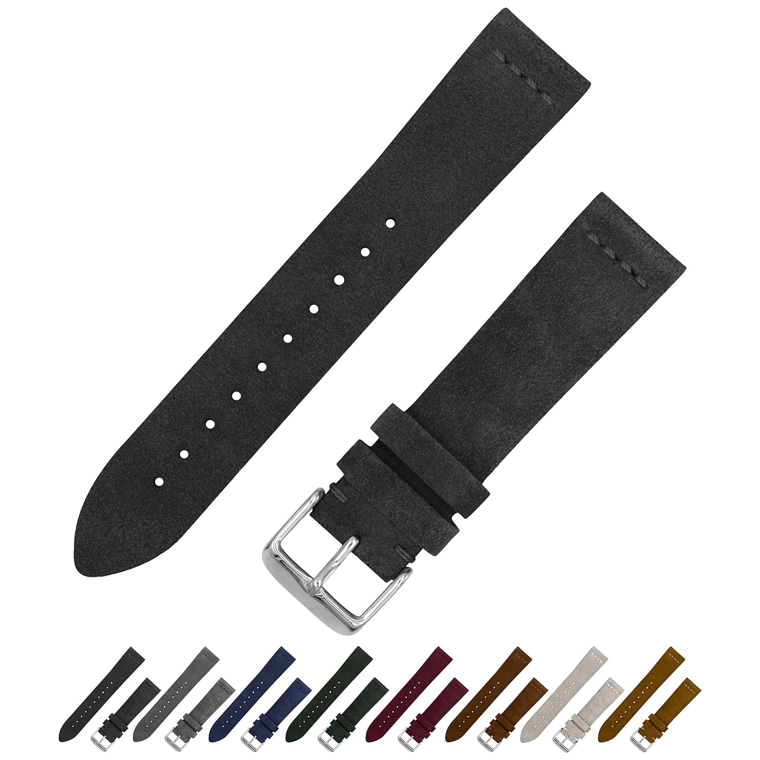 Benchmark Basics Slate Grey 20mm Suede Watch Strap - Vintage Leather Watch Band for Men & Women - Compatible with Regular & Smart Watches 1