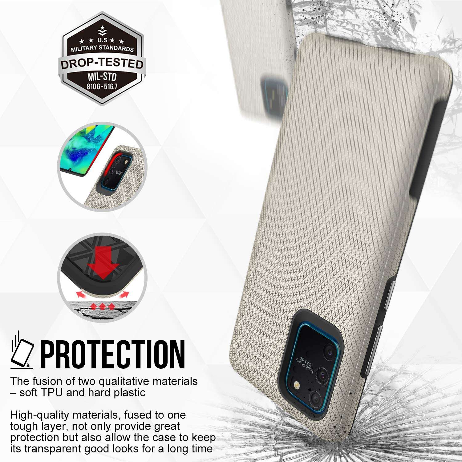 Thinkart Galaxy S10 Lite (2020) Case with Tempered Glass Screen Protector,Anti-Slip Non-Slip Texture Protection Hard Cover for Samsung Galaxy S10 Lite,Galaxy A91,Galaxy M80S Phone (Golden) 6