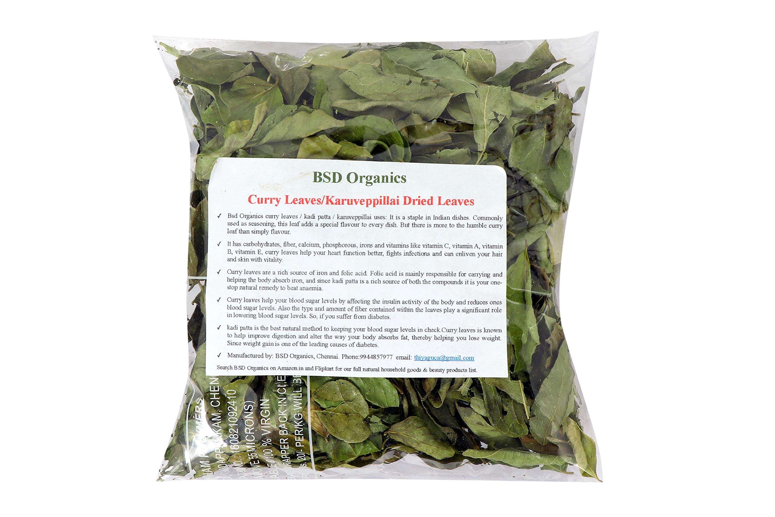 BSD Organics Curry Leaves/Karuveppillai Dried Leaves Granuels, 200 Gram