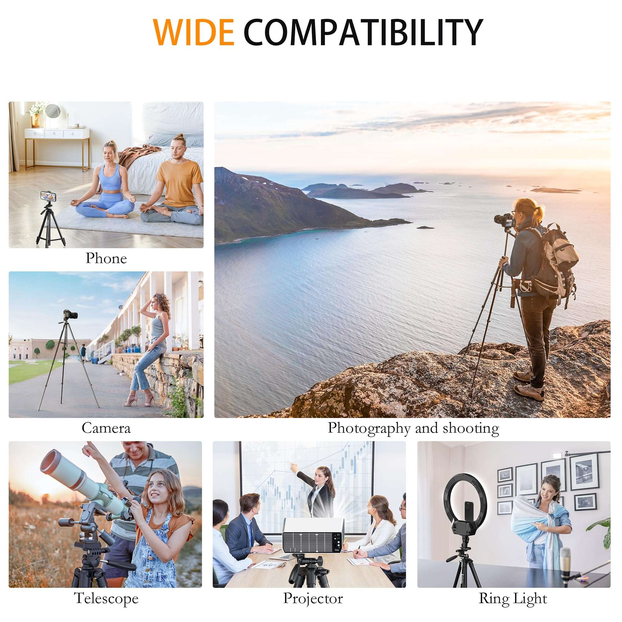 71″ Camera Tripod Aluminum Tall Tripod Stand Compatible with Canon Nikon with Wireless Remote Phone Holder and Bag Max Load 6.6 LB 2