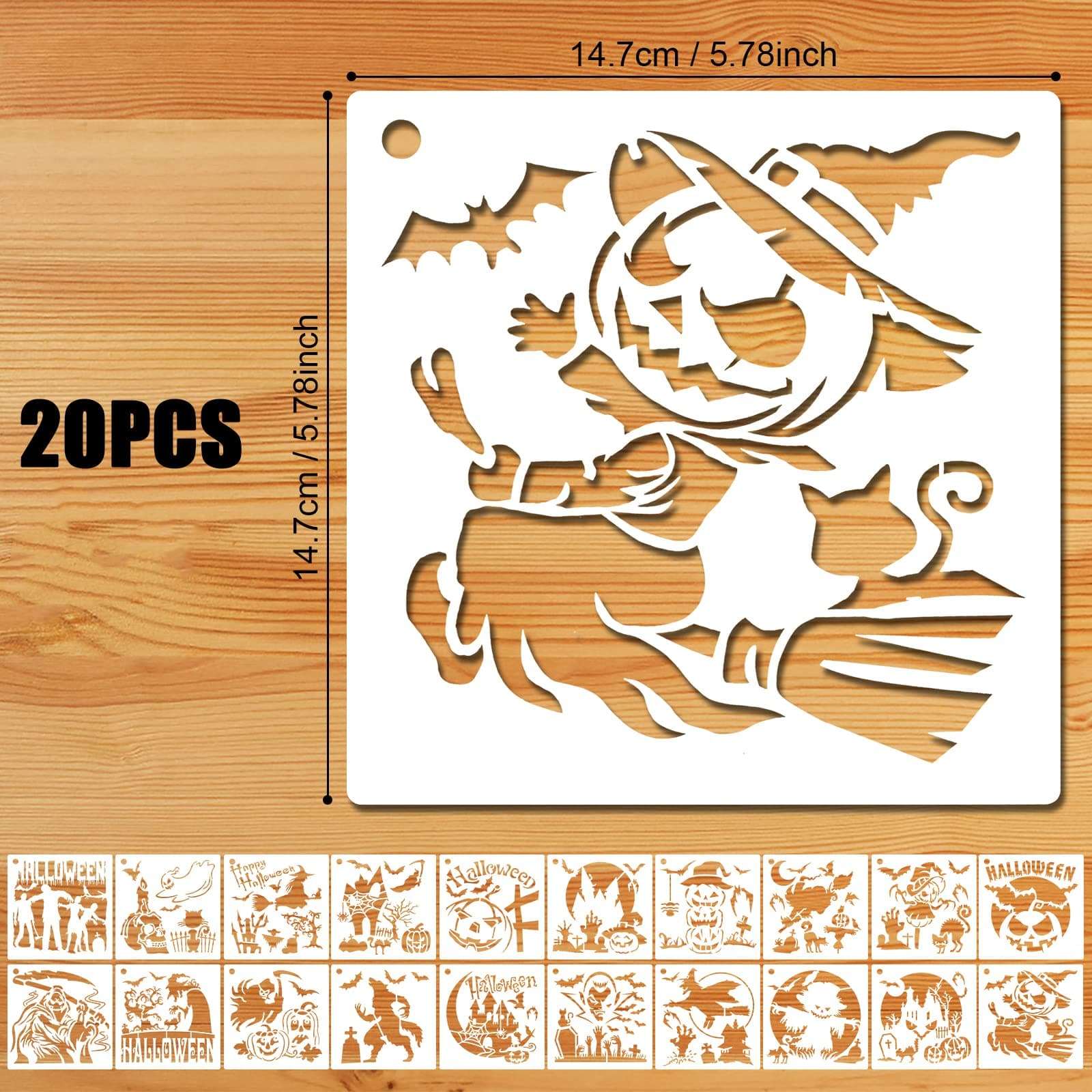 MWOOT 20 Sheets Halloween Painting Stencils, Reusable Painting Stencils for Crafts, DIY Scrabooking Painting on Wood (15 x 15 cm) 3