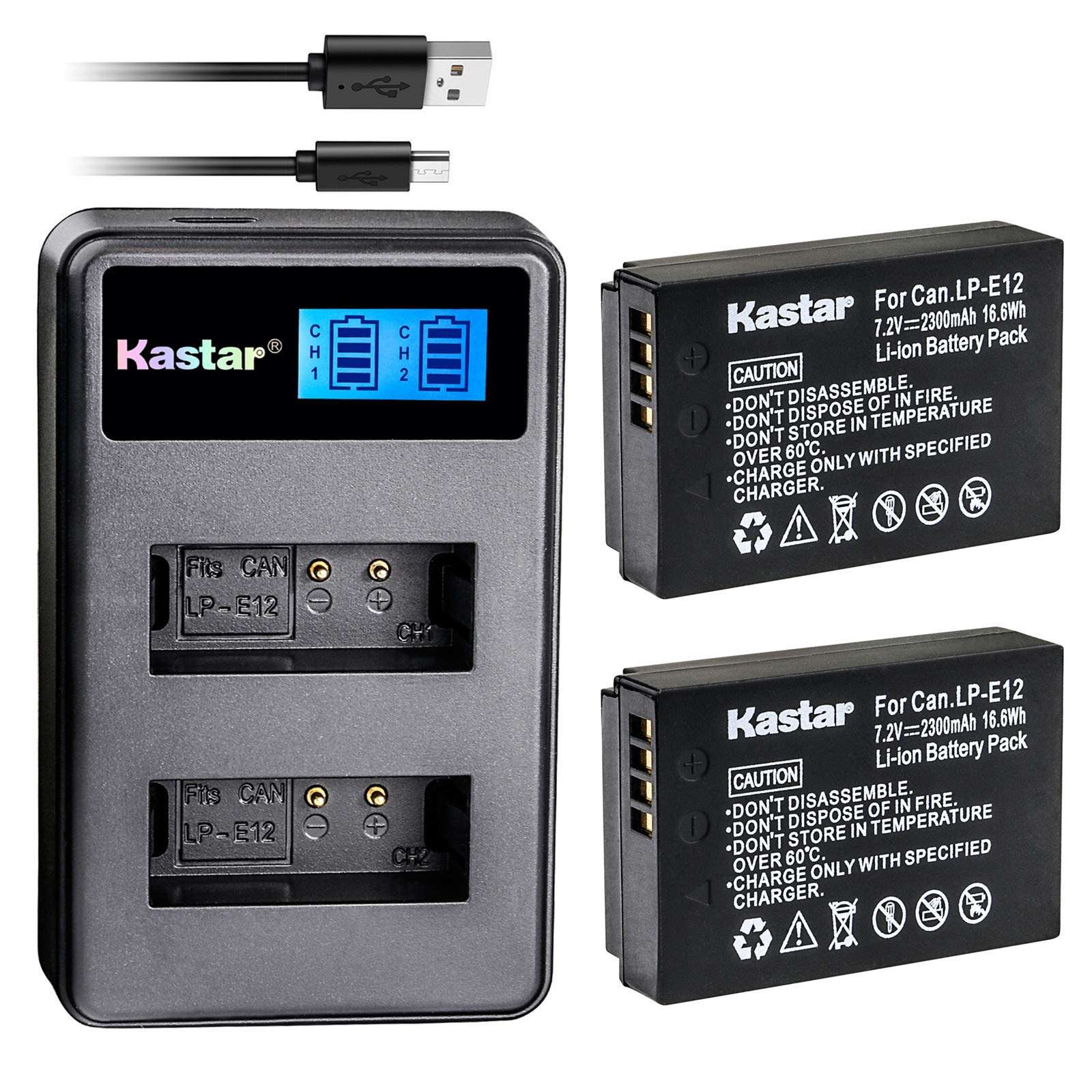 Kastar Battery X2 & LCD Dual Slim Charger for Canon LP-E12 LPE12 Battery, LC-E12 LC-E12E Charger, Canon EOS 100D, EOS M, EOS M2, EOS M10, EOS M50, EOS M100, EOS M200, EOS Rebel SL1, PowerShot SX70 HS 1