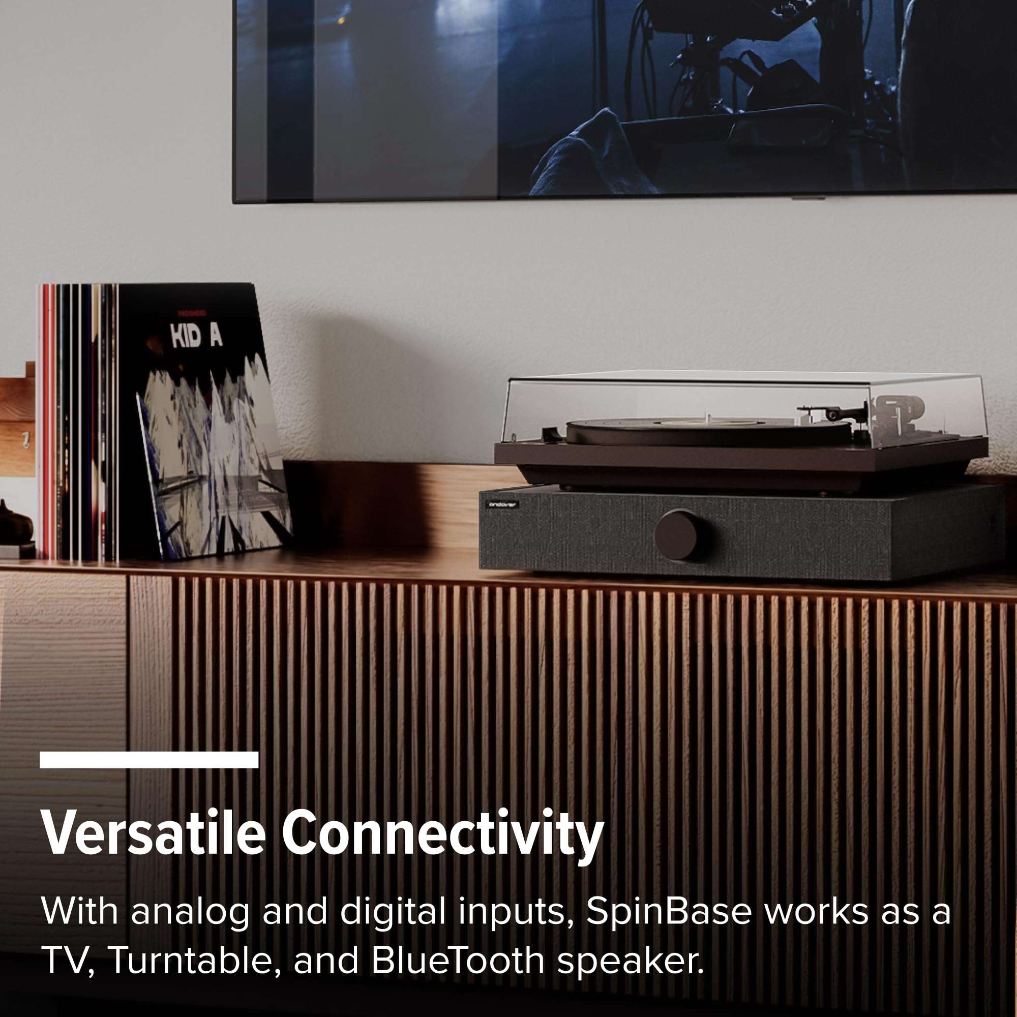 Andover Audio Spinbase 2 Speaker System Designed for Turntables; Phono Input, BT, Analog and Optical Input, ISOGroove Anti-Feedback, with Remote Control - (White) 4