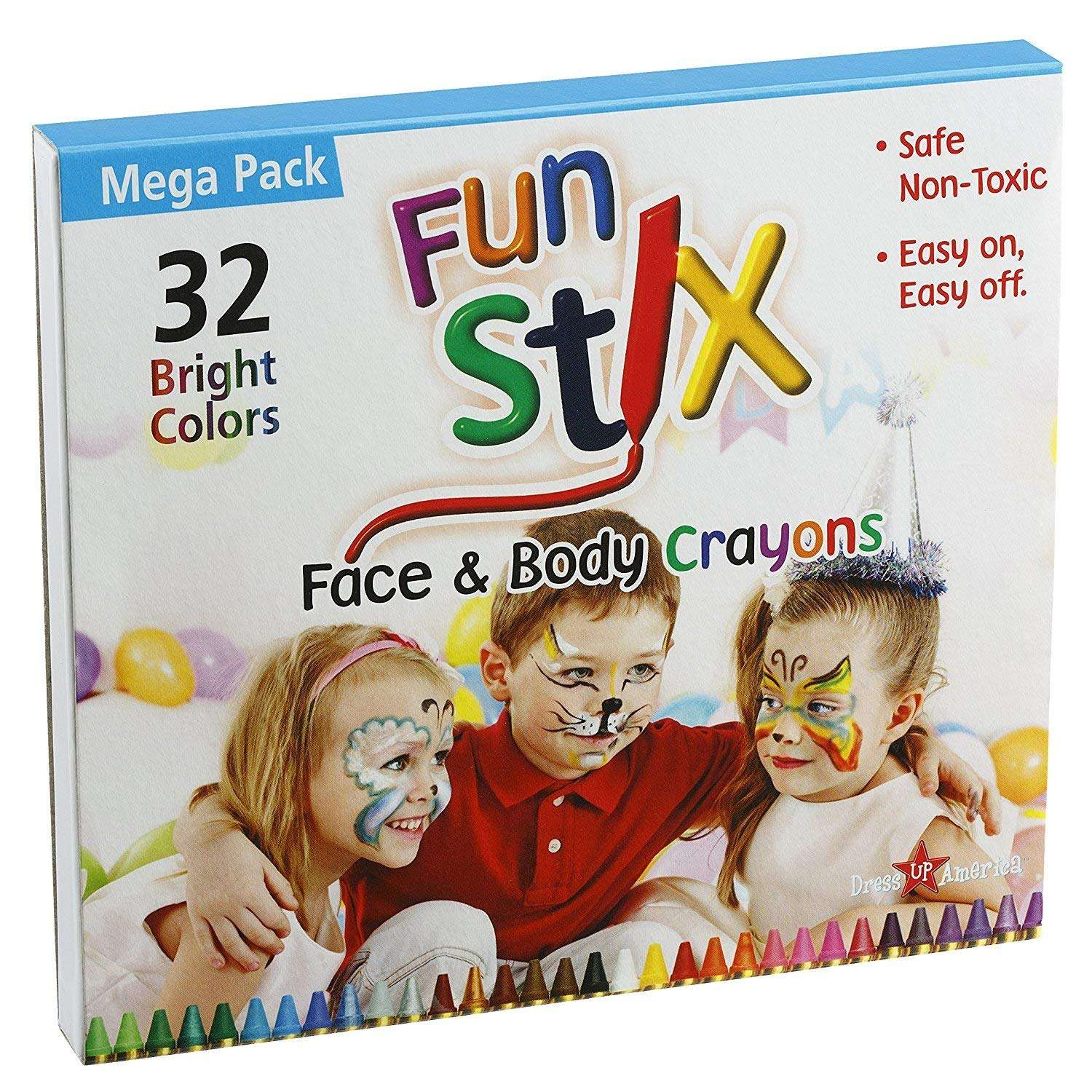 Dress Up America Face Paint Crayons -Safe Non-Toxic Face And Body Paint Made in Taiwan - Halloween Makeup Face Painting Kit for Kids & Adults (32 crayon set) 2