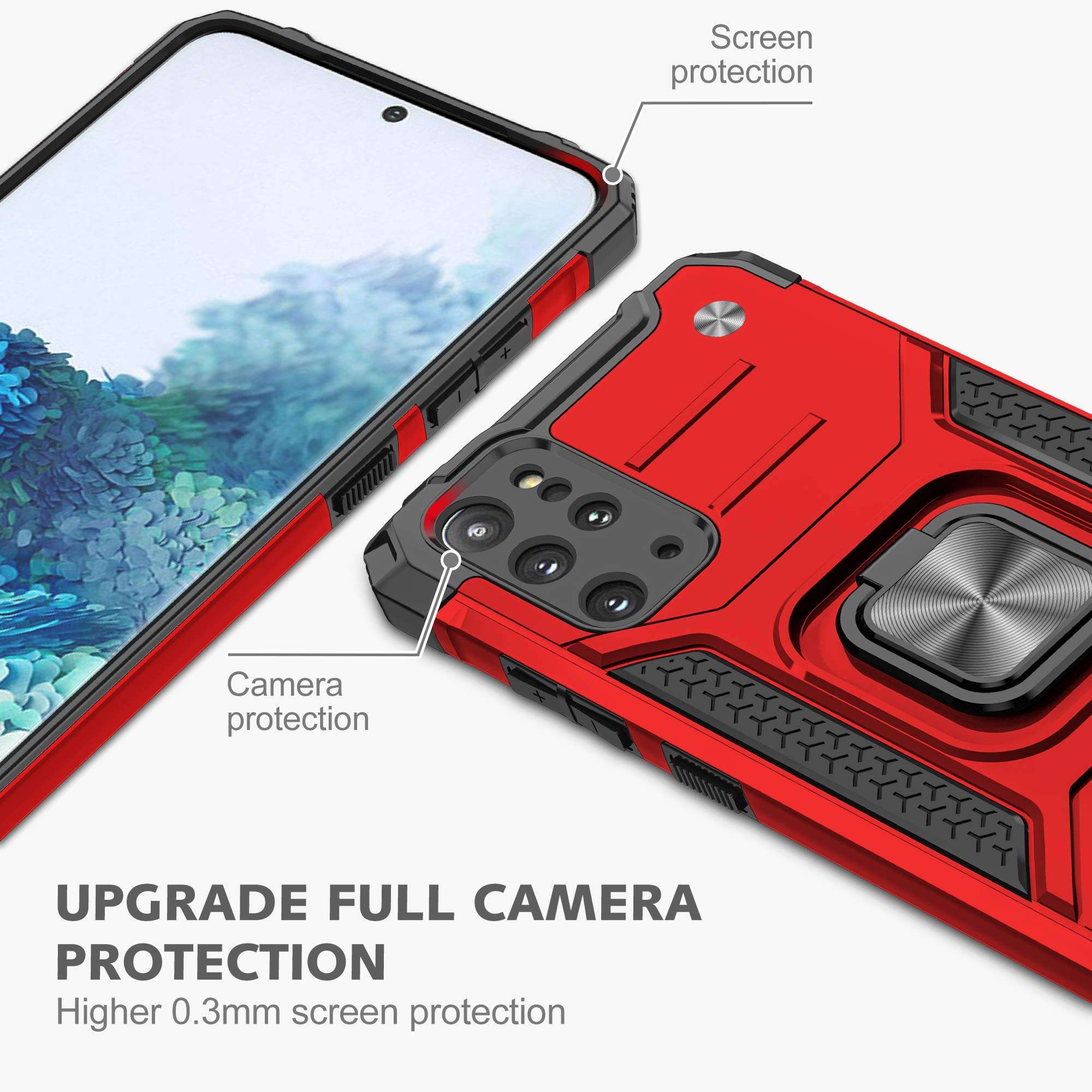 Anqrq Galaxy S20 Plus Case, Military Grade Protective Phone Case Cover with Enhanced Metal Ring Kickstand [Support Magnet Mount] Compatible with Samsung Galaxy S20 Plus, Red 2