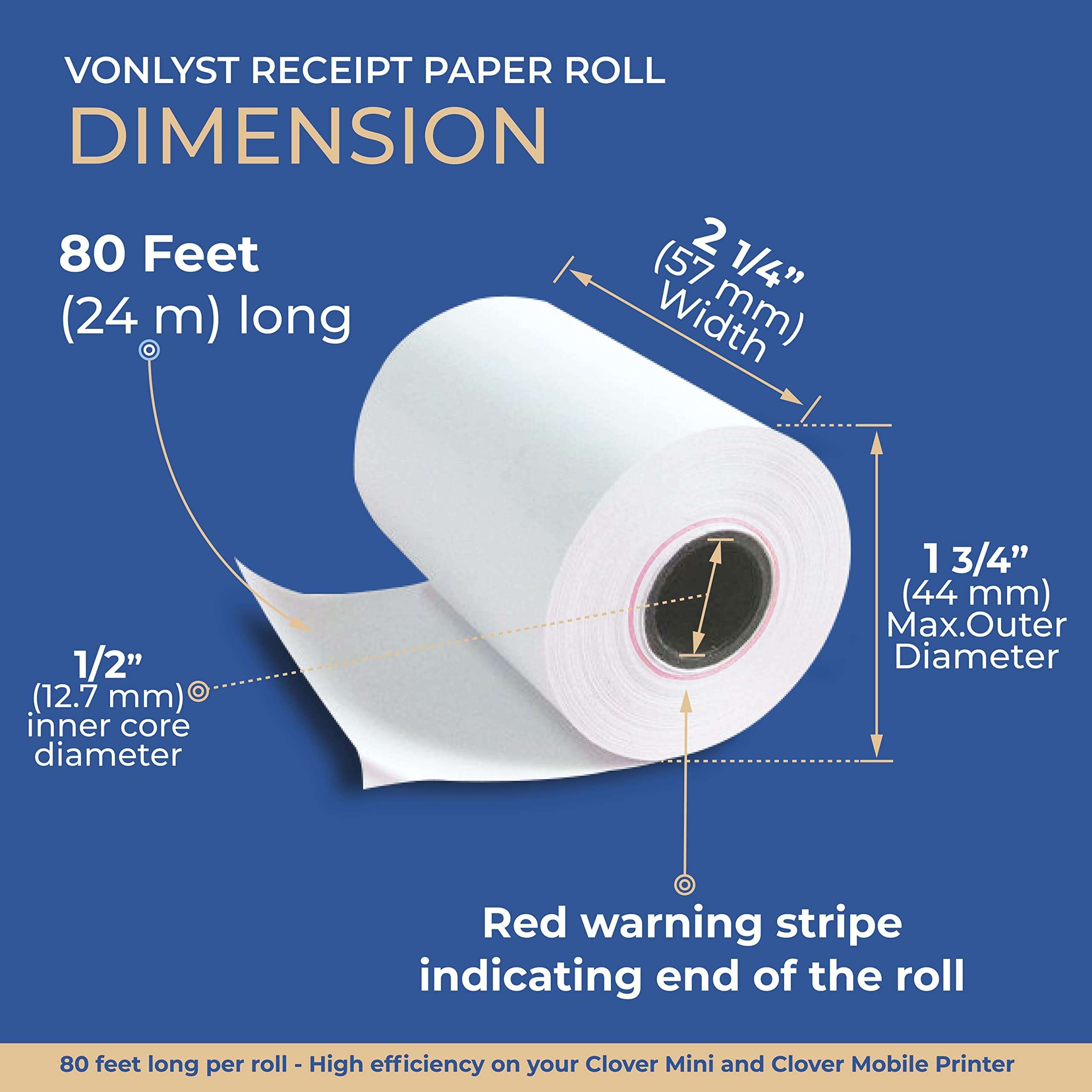 Vonlyst Receipt Paper for Clover Mini and Clover Mobile Thermal Printer 2 1/4 x 80 (10 rolls) 4