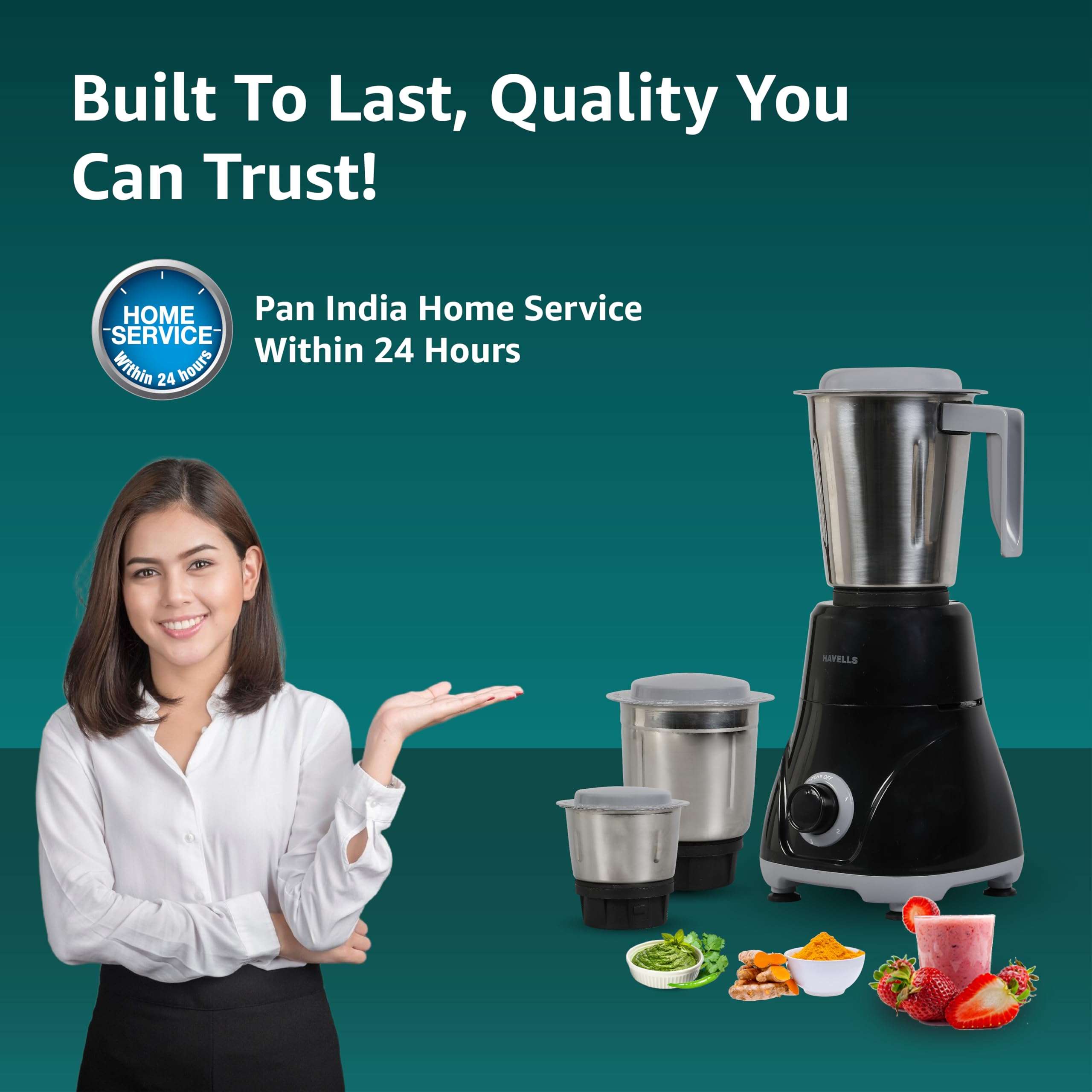 Havells Pulse 500 Watt Mixer Grinder|3 Stainless Steel Leak-Resistant Jars (400ml, 800ml, 1.2L)|3 Speed Control|Heavy-Duty ABS Body|Durable SS Blades|Air Vent Technology |1 Year Product Warranty|Black 5