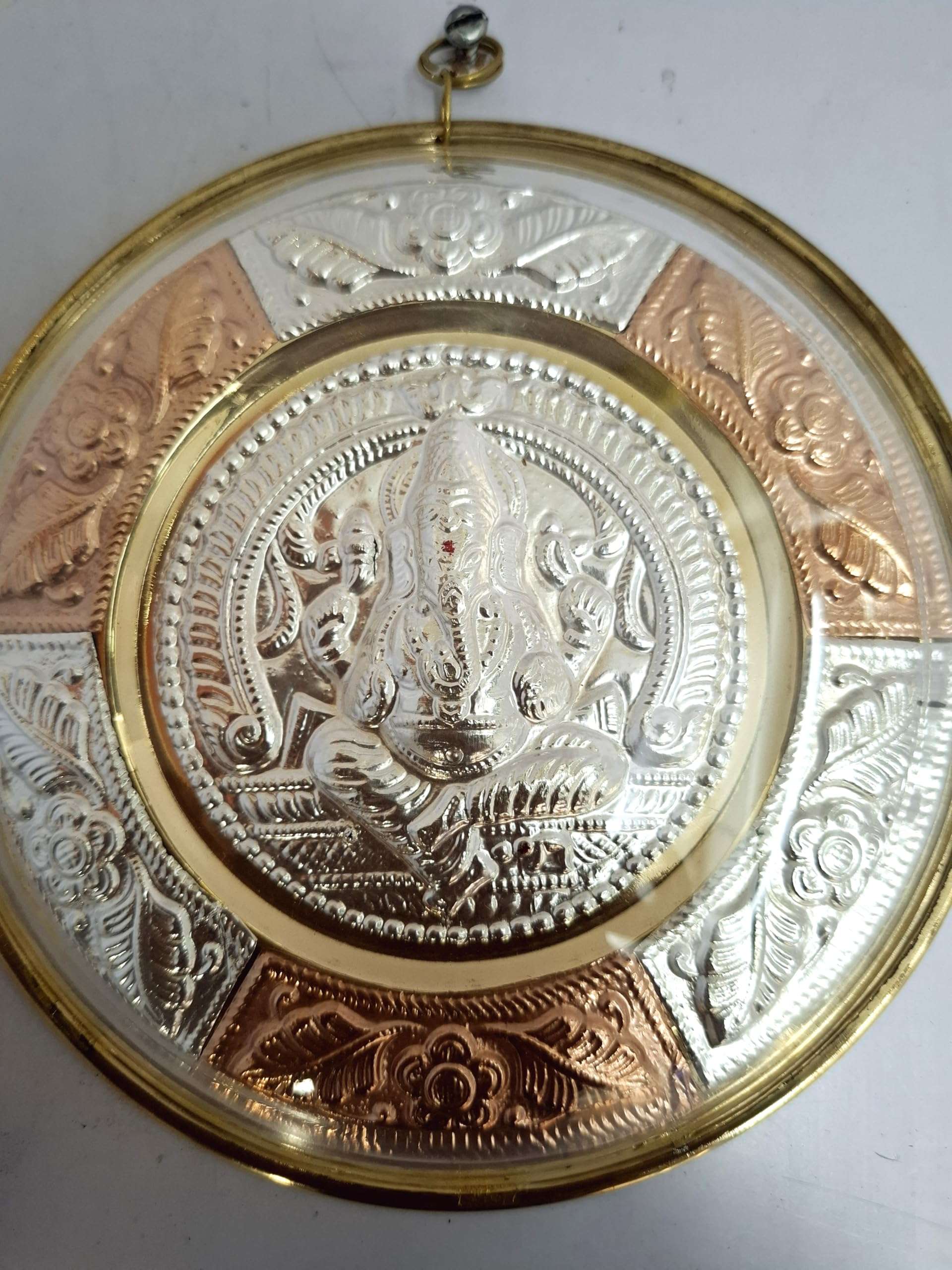 JLine Arts Ganesha 6 inches Thanjavur Art Plate, Pure Silver, Metal Art with Wall Hanging and Unbreakable Fibre Glass on The Front 3