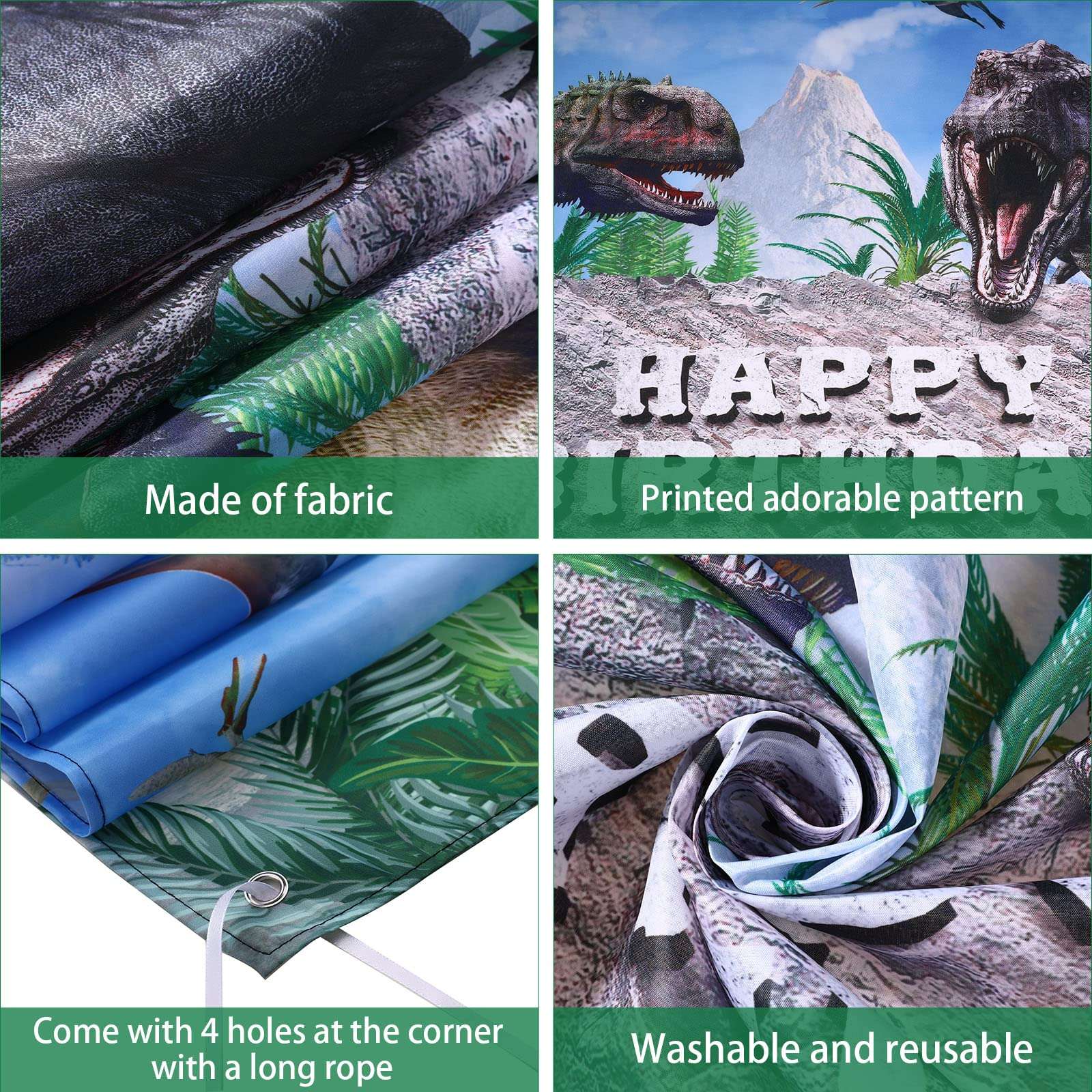 Dinosaur Theme Backdrop Banner Polyester Dinosaur Happy Birthday Photo Background Tropical Jungle Birthday Party Backdrop Decor for Kid Dinosaur Theme Birthday Party Photo Prop Decor, 72.8 x 43.3 Inch 4