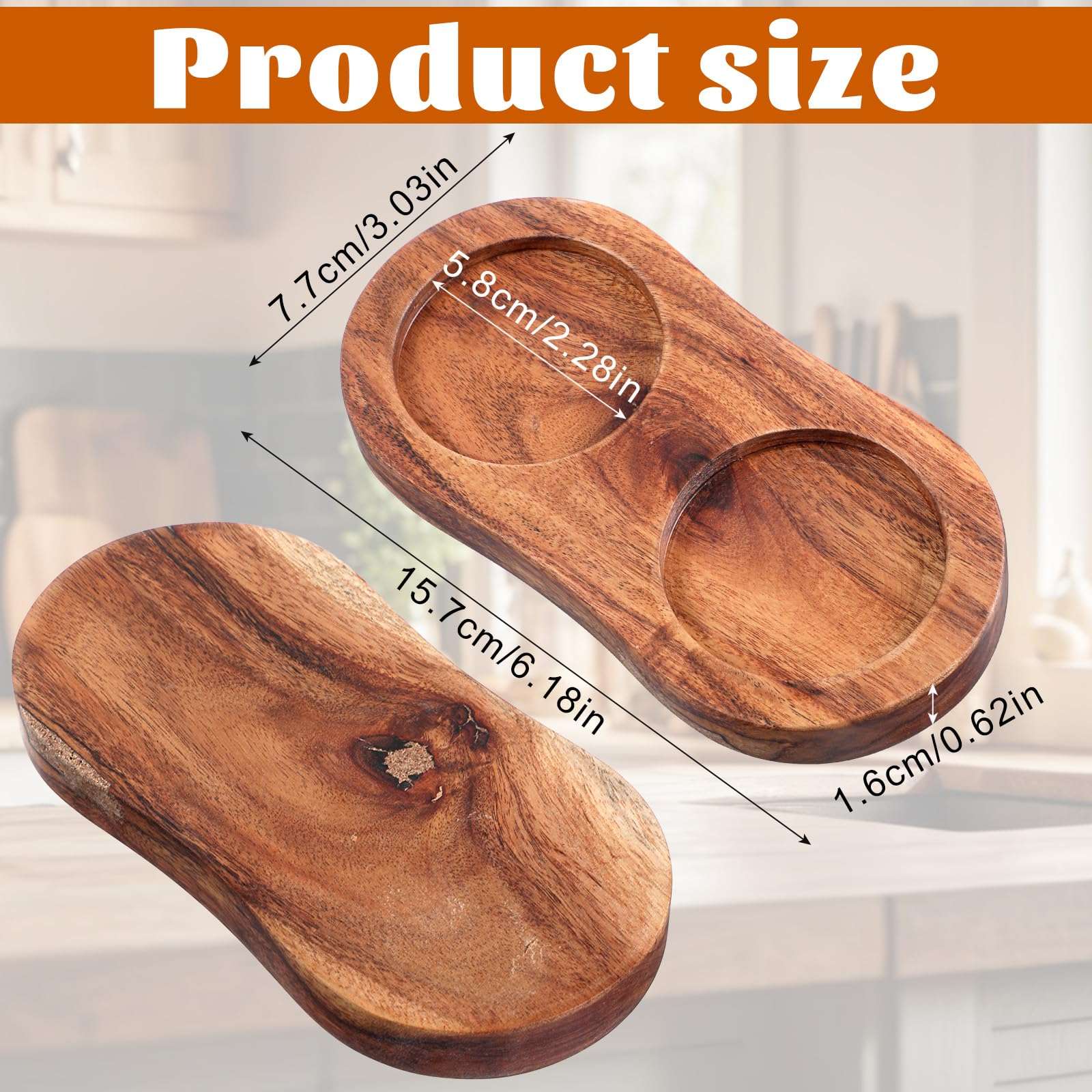 Molain Salt and Pepper Mill Tray, Acacia Wood Tray, Pepper Mill Holder & Rest, Inner Dia 2.28 Inch Fit Many Mills & Shakers, Salt & Pepper Grinder Accessories, Kitchen Storage Holder 3