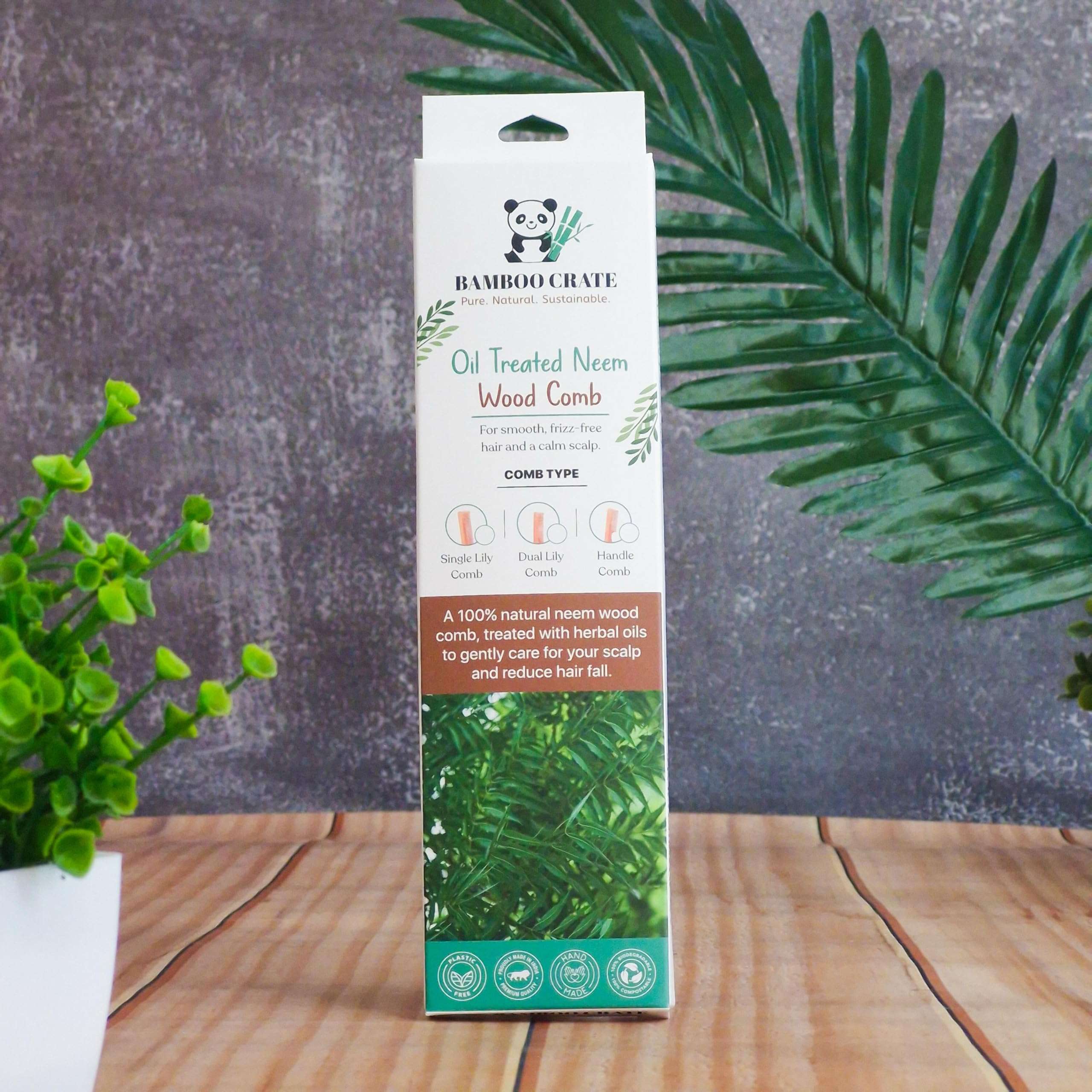 Bamboo Crate Neem Wood Comb for Hair Growth | Single Teeth | Anti-Static, Scalp-Friendly & Eco-Friendly 3