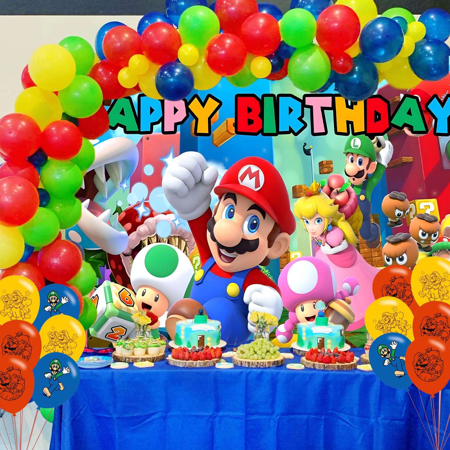 Super Bros Birthday Party Decoration,Super Brothers Party Photo Background 5 x 3 FT and 18 Pcs Balloon,Girl Merch Party Backdrop Supplies 5