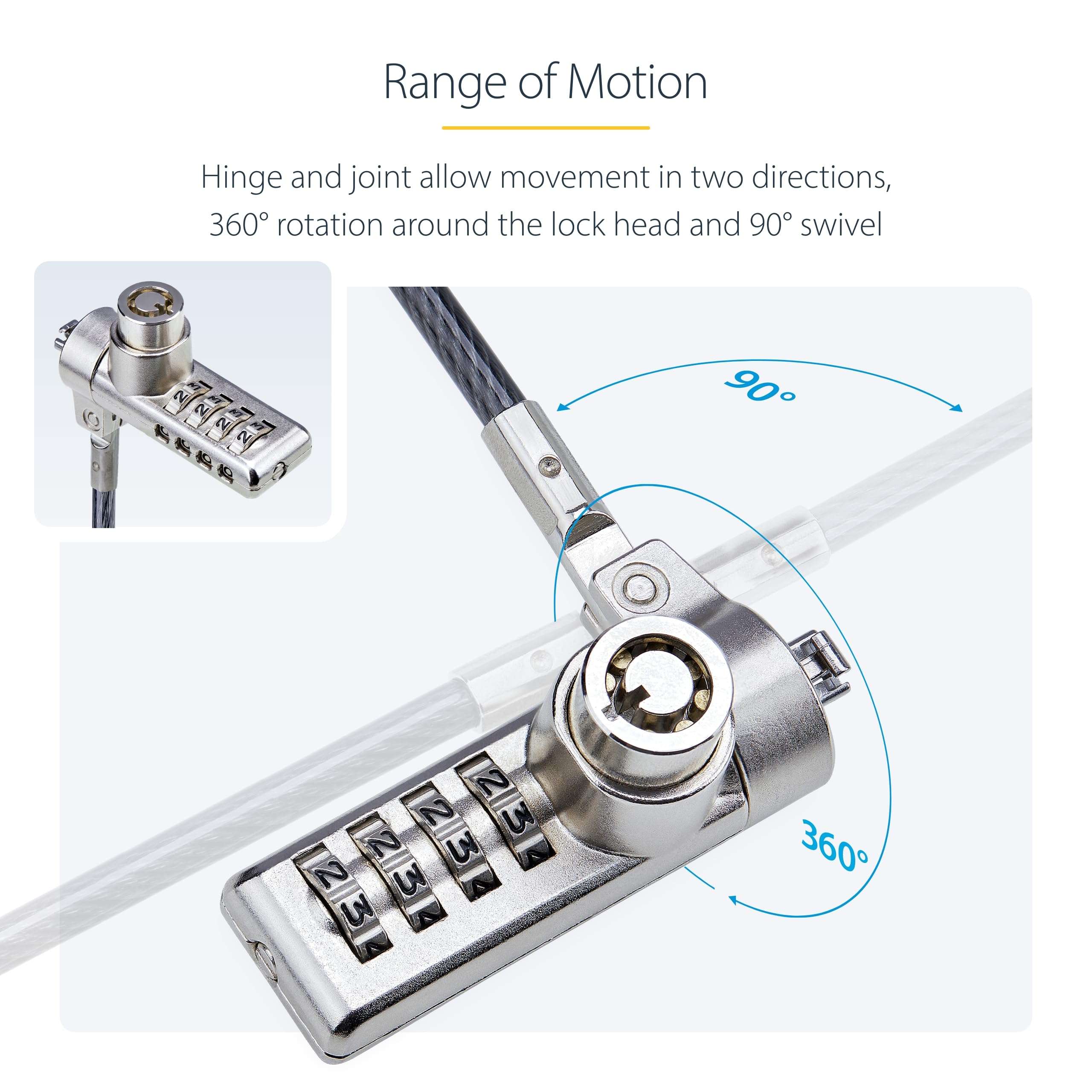 StarTech.com 10-Pack Dual-Access Laptop Lock, 6.6ft (2m) Keyed Alike and Combination Security Cable Lock for K-Slot Devices, TAA 5