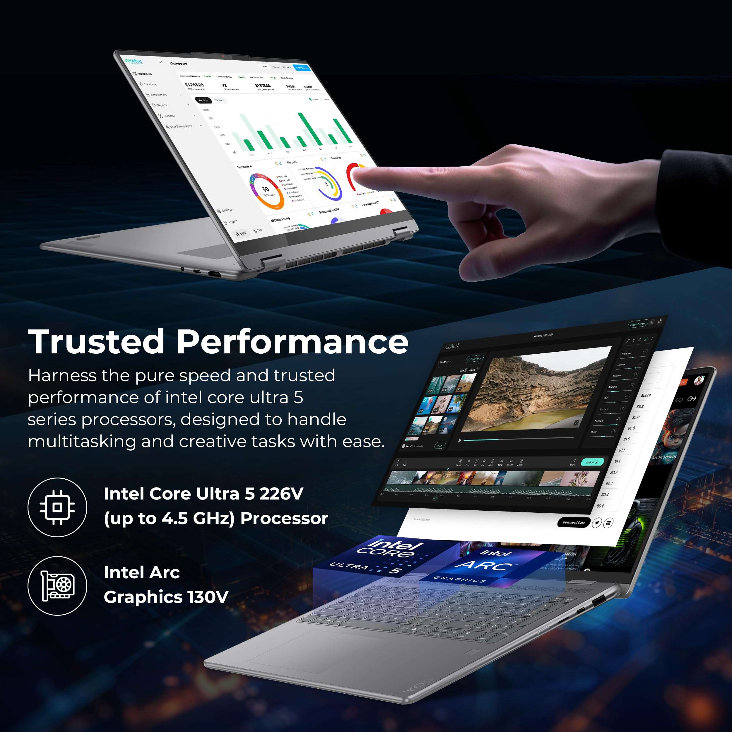 Lenovo Yoga 7i 16" 2-in-1 Laptop-2K Touchscreen Display-Intel Ultra 5 226V-16GB LPDDR5X RAM-2TB SSD-Arc Graphics-Backlit Keyboard-Fingerprint Reader-Win 11 Pro-Gray-128GB Docking Station Set 5