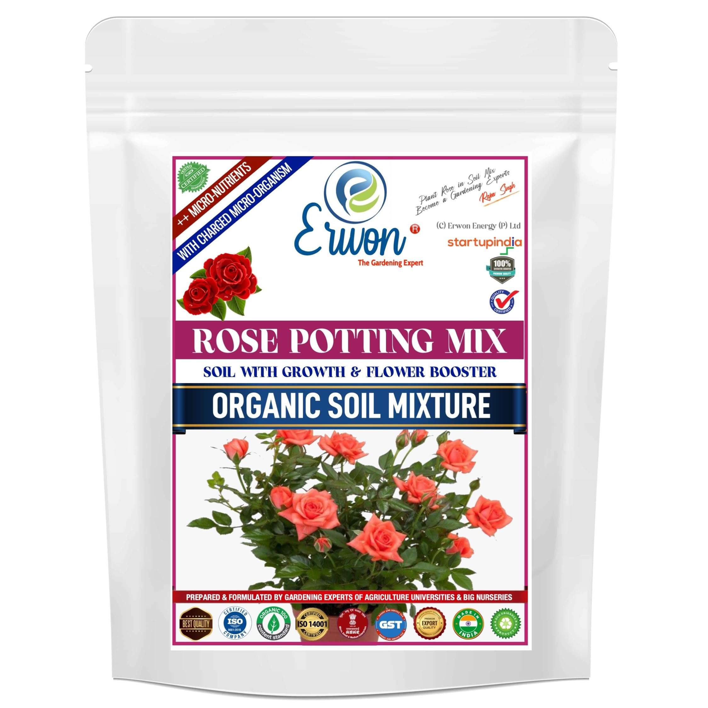 Erwon® Rose Potting Mix, Premium Essential Powerful Organic Soil with Plant Growth and Flower Booster, Charged Micro-Organism and ++ Micronutrients (900 gm) 1
