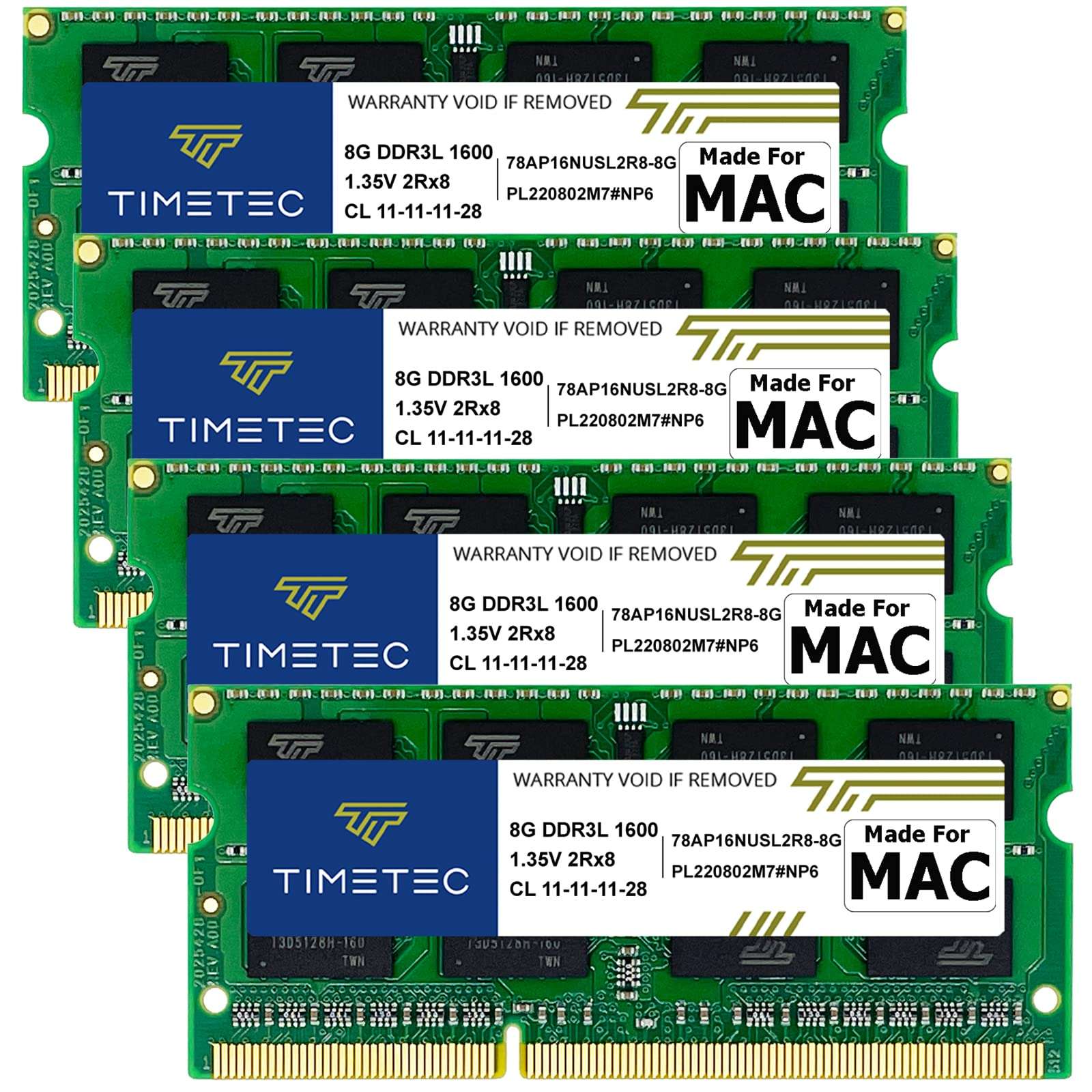 Timetec 32GB KIT(4x8GB) Compatible for Apple DDR3L 1600MHz PC3L-12800 CL11 for iMac (Mid 2011, Late 2012, Late 2013, Late 2014 Retina 5K, Mid 2015 Retina 5K) SODIMM Memory Module MAC RAM Upgrade 1