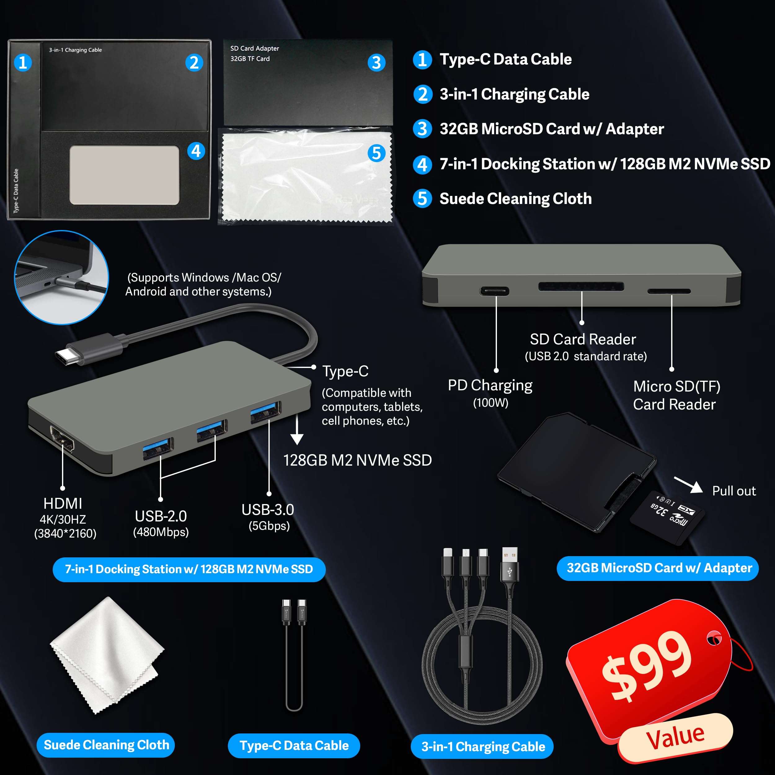 Lenovo Yoga 7i 16" 2-in-1 Laptop-2K Touchscreen Display-Intel Ultra 5 226V-16GB LPDDR5X RAM-2TB SSD-Arc Graphics-Backlit Keyboard-Fingerprint Reader-Win 11 Pro-Gray-128GB Docking Station Set 3