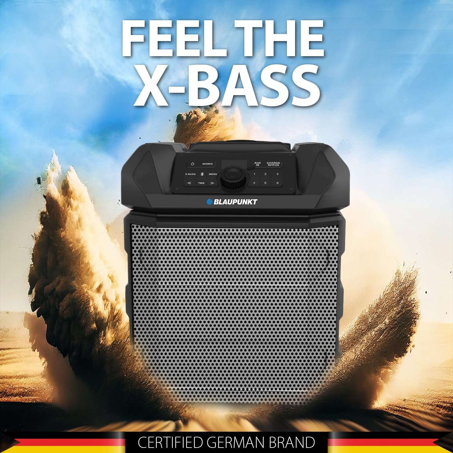 Blaupunkt Newly Launched Rock & ROLL PS150 Wireless Bluetooth 100W Outdoor Party Speaker with Karaoke Mic I 4500mAh Battery I Rugged I On The Wheels - Ultimate Sound for Unforgettable Parties 4