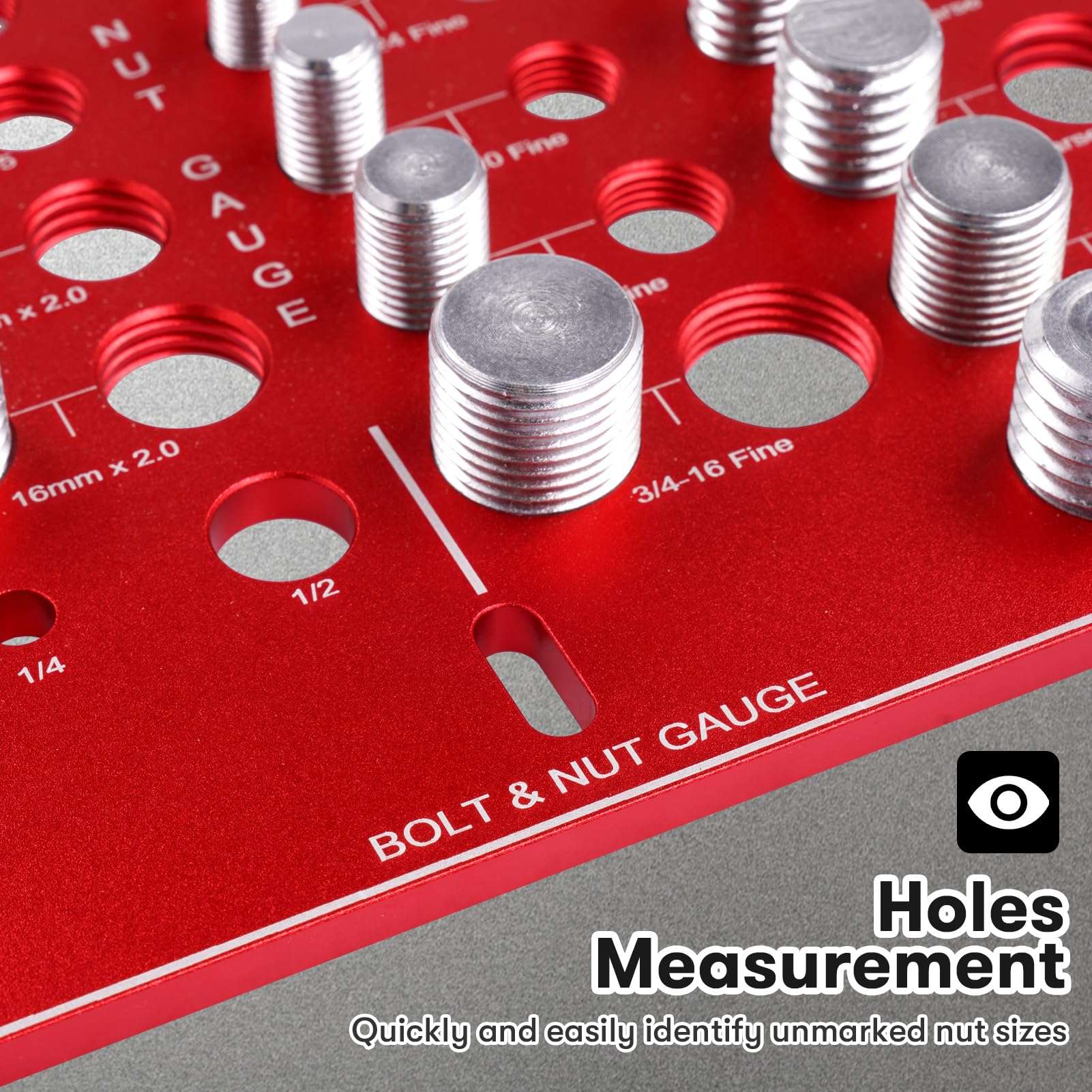 42 Nut and Bolt Thread Checker, Bolt Size and Thread Gauge Standard and Metric with 19 Standard & 15 Metric Bolt Identifying from #6 to 3/4" & 4mm to 16mm（Red 4