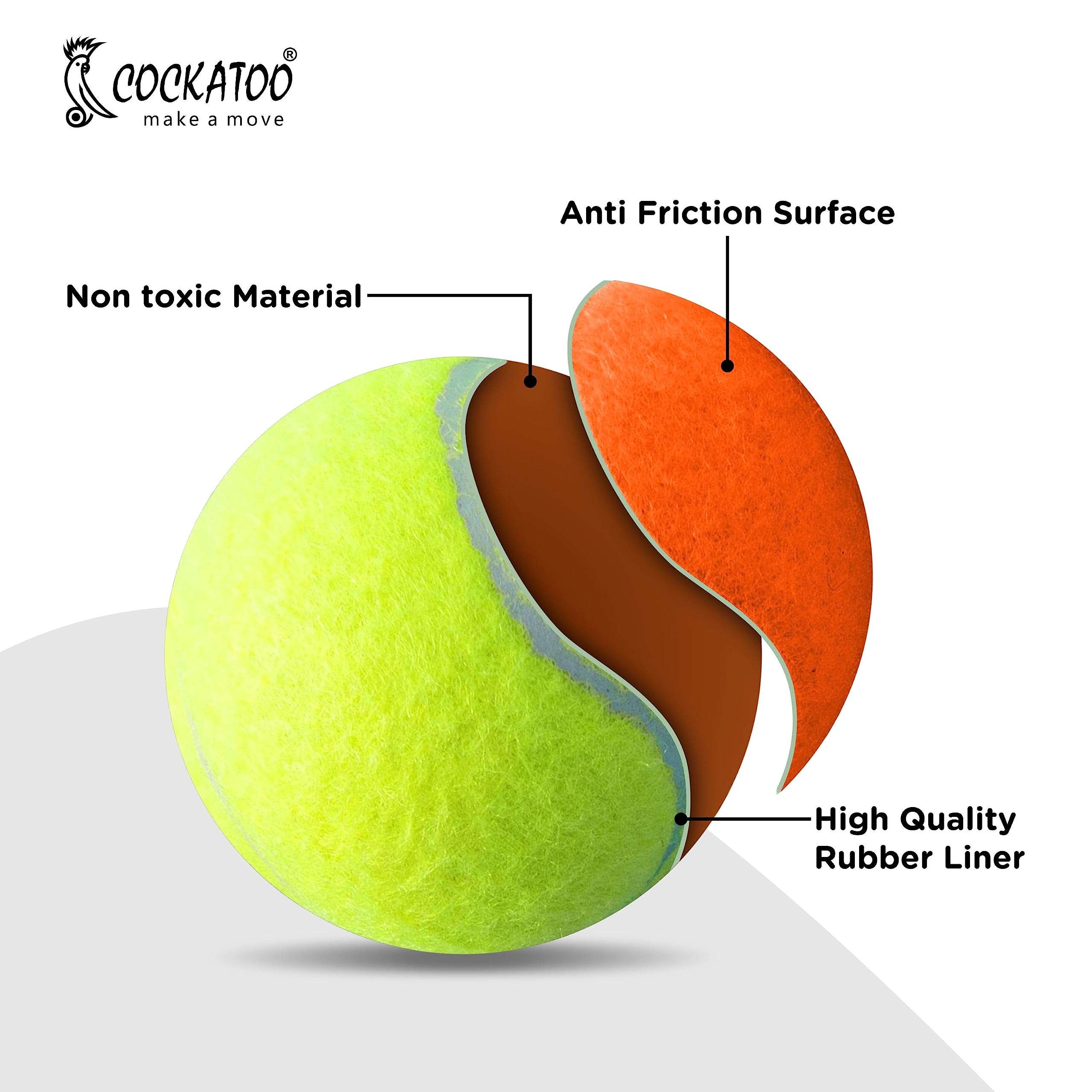 Cockatoo Rubber Cricket Tennis Ball, Construction of Tennis Ball for Cricket for Optimal Performance,Suitable for All Skill Levels. (120 Gr Per Ball-Pack of 6-Yellow Orange) 4