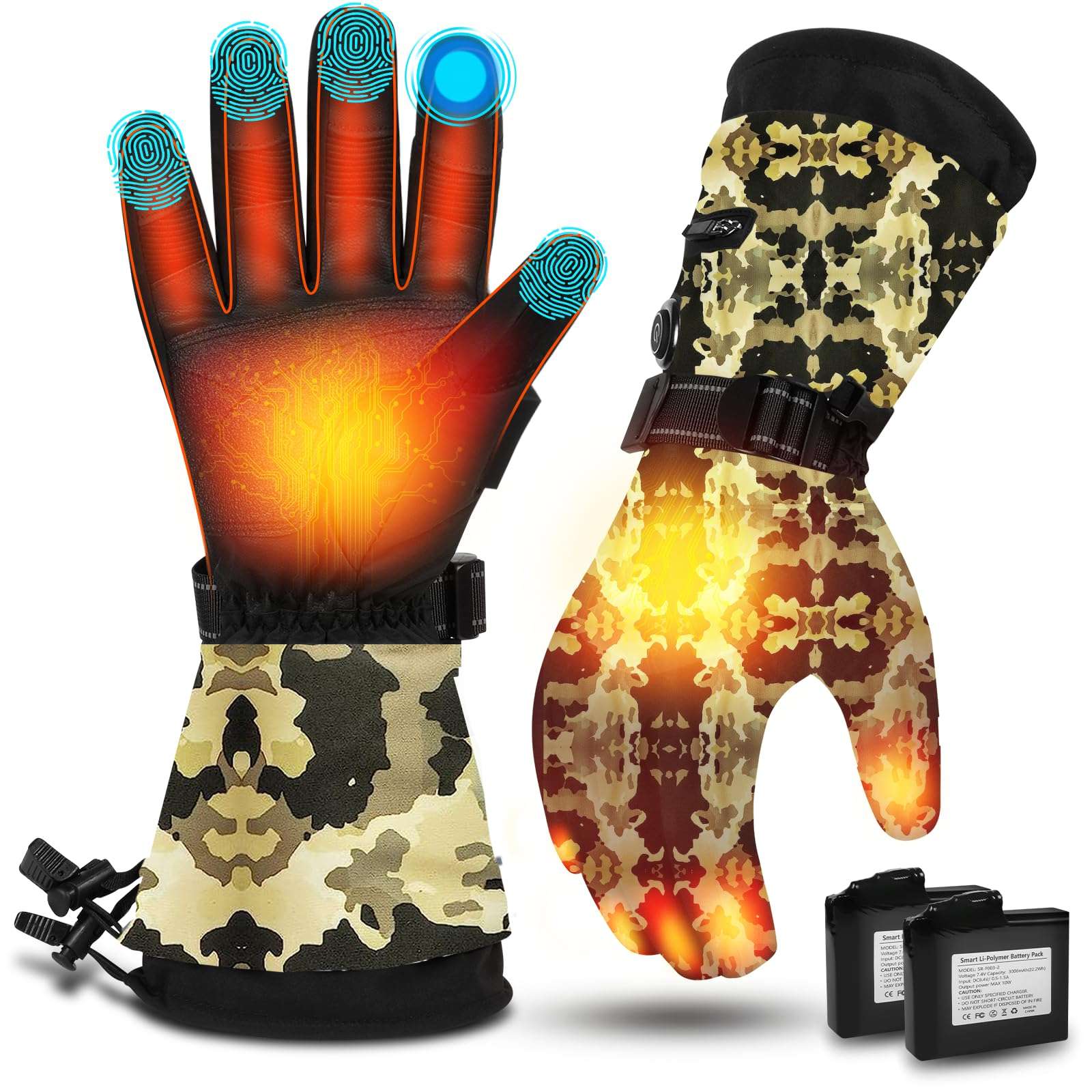 MADETEC Heated Gloves for Men Women, 7.4V 22.2WH Winter Gloves Upgraded Rechargeable Battery, Waterproof & Windproof Electric Heated Glove, Camo Glove for Camping Fishing Hunting Motorcycle