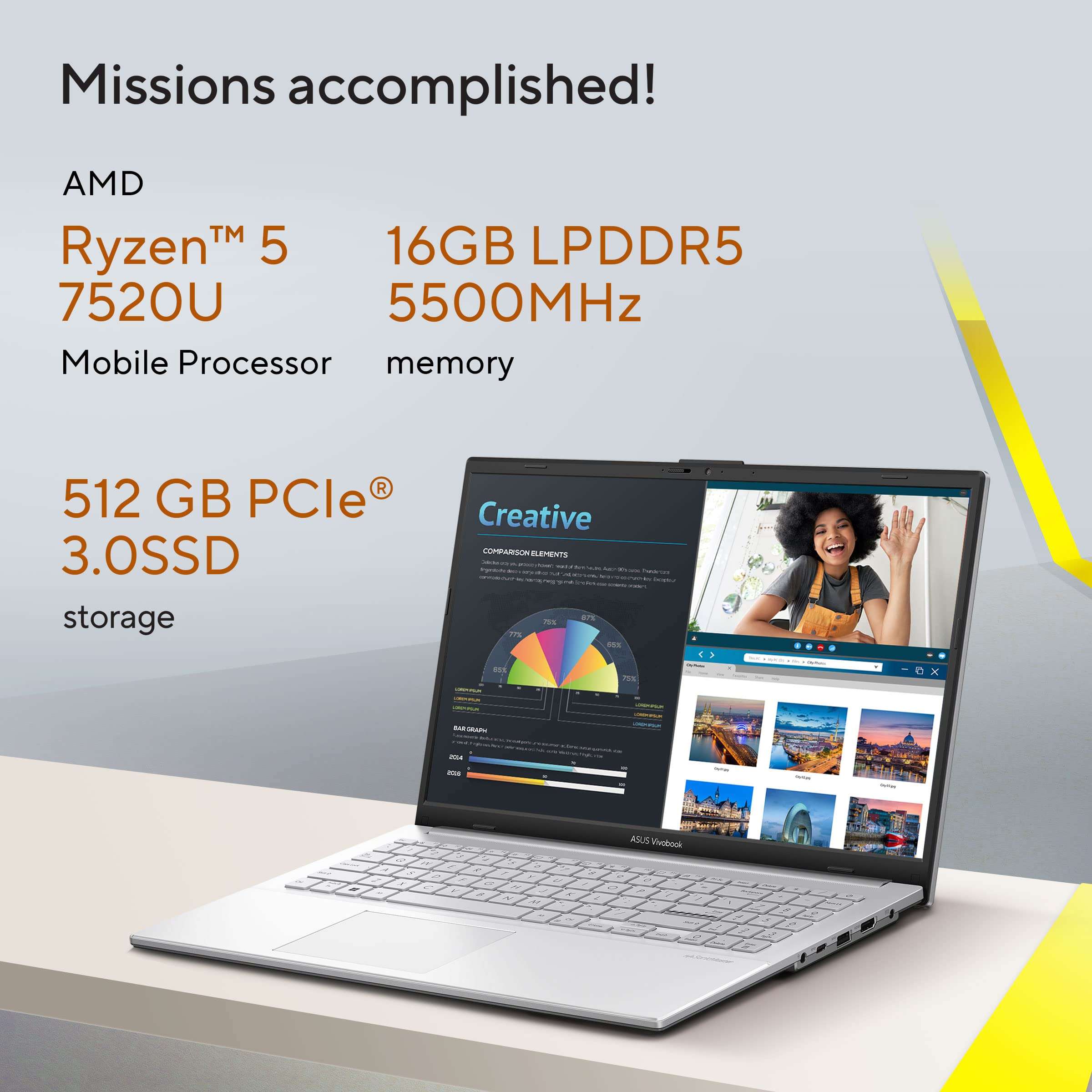 ASUS Vivobook Go 15 (2023), AMD Ryzen 5 7520U, 15.6" (39.62 cm) FHD, Thin and Light Laptop (16GB/512GB SSD/Integrated Graphics/Windows 11/Office 2021/Silver/1.8 Kg), E1504FA-NJ541WS 2