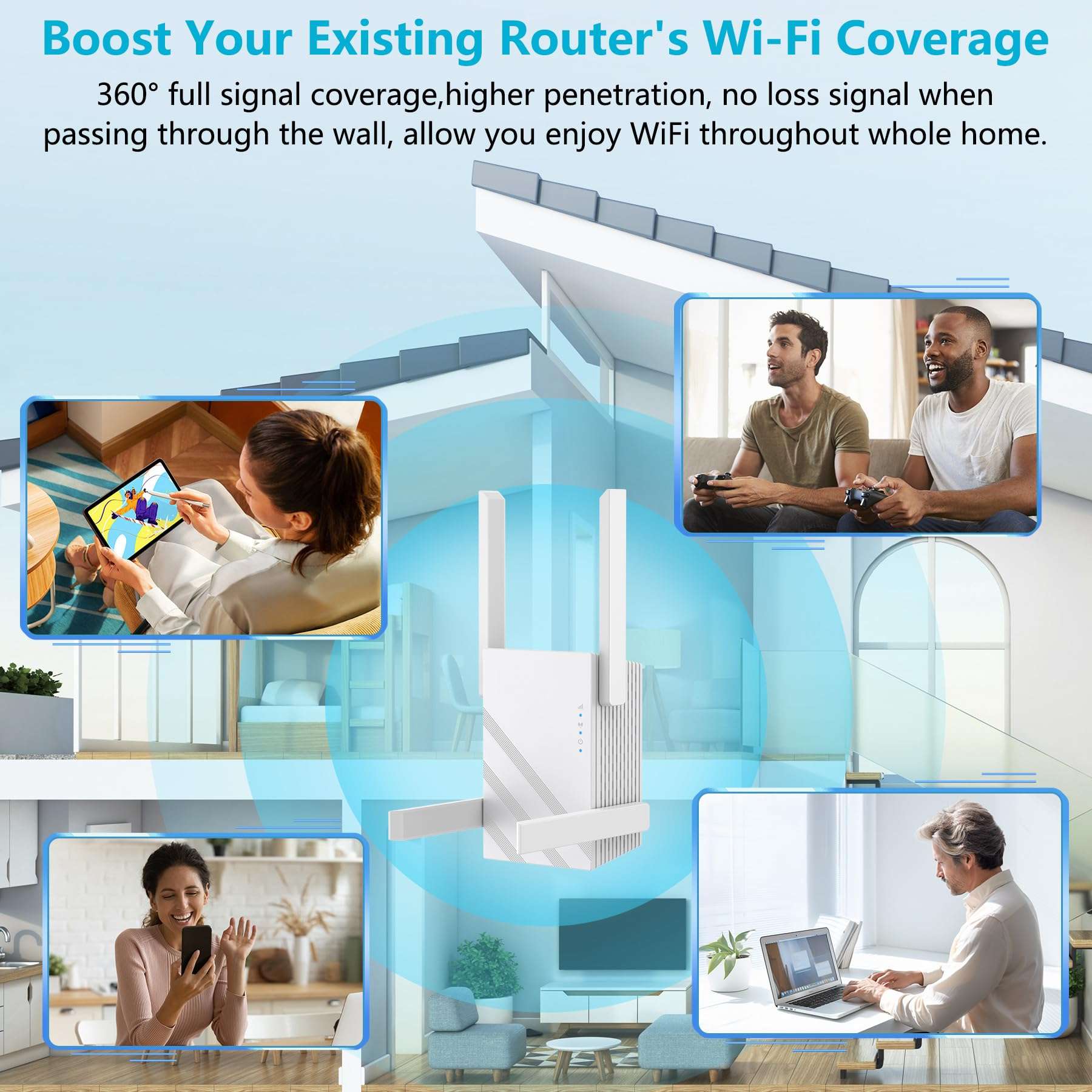 2025 1.2Gbps WiFi Extender Signal Booster, Up to 12880 sq. ft, Dual Band 5GHz/2.4GHz, WiFi Extenders Signal Booster for Home, WiFi Range Extender with Ethernet Port, Connects 100+ Devices 6