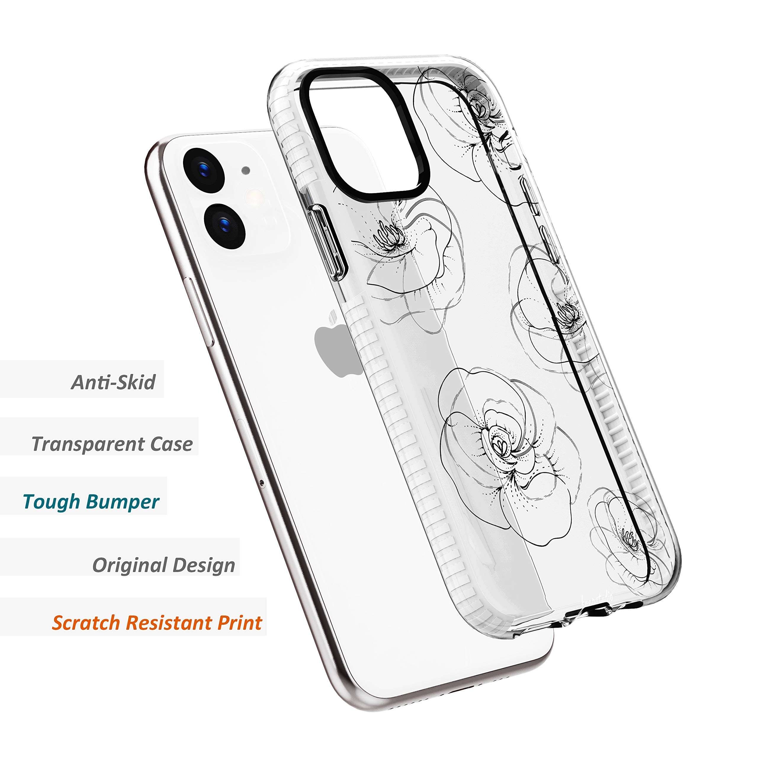 iPhone 11 Clear Case,Elegant Japanese Bamboo Leaves Pink Blue Elegant Spring Nature Style Trendy Hipster Chic Cute Case for Girls Women Soft Protective Clear Case With Design Compatible for iPhone 11 5