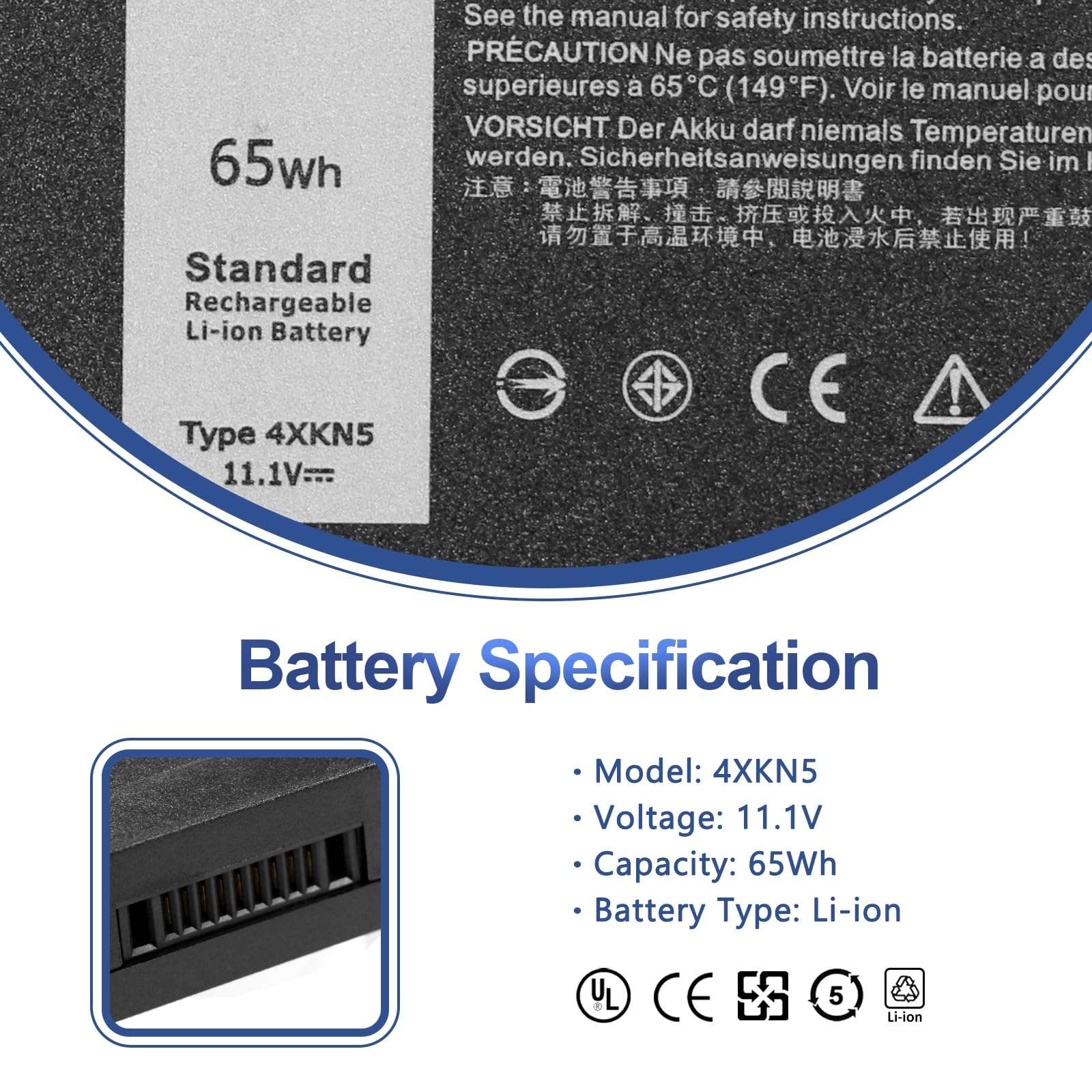 4XKN5 CJ2K1 65Wh Battery for Dell Latitude 5404 5414 E5404 Rugged Extreme 7404 7414 E7404 P45G P45G002 P46G P46G001 P46G002 Series X8VWF 5XT3V VCWGN XRJDF 09FN4 453-BBBD 453-BBBE 11.1V 2