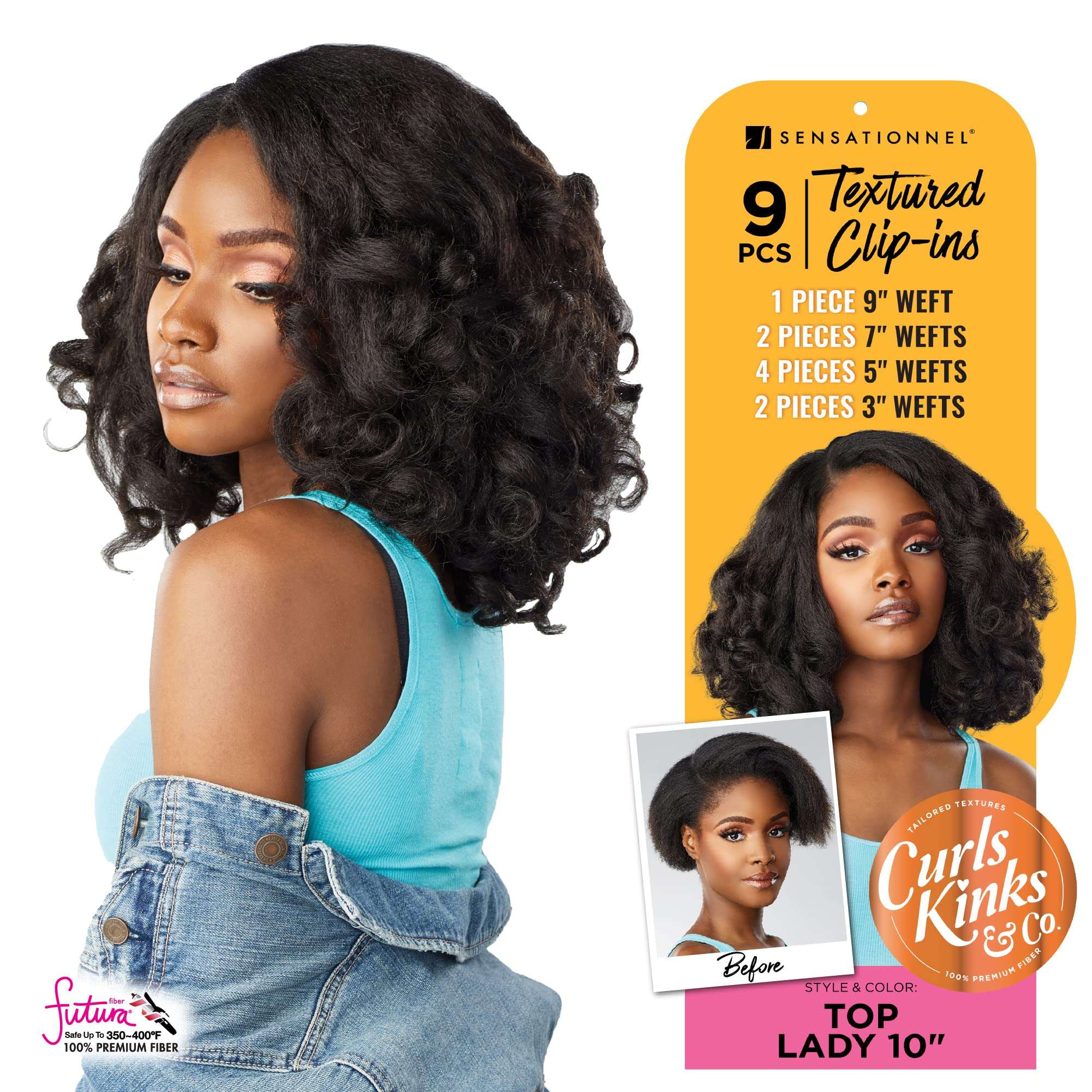 Sensationnel Curls kinksandco clip in - top lady 10 inch easy to use clips for natural 3c to 4c hair textures (T2/30) 3