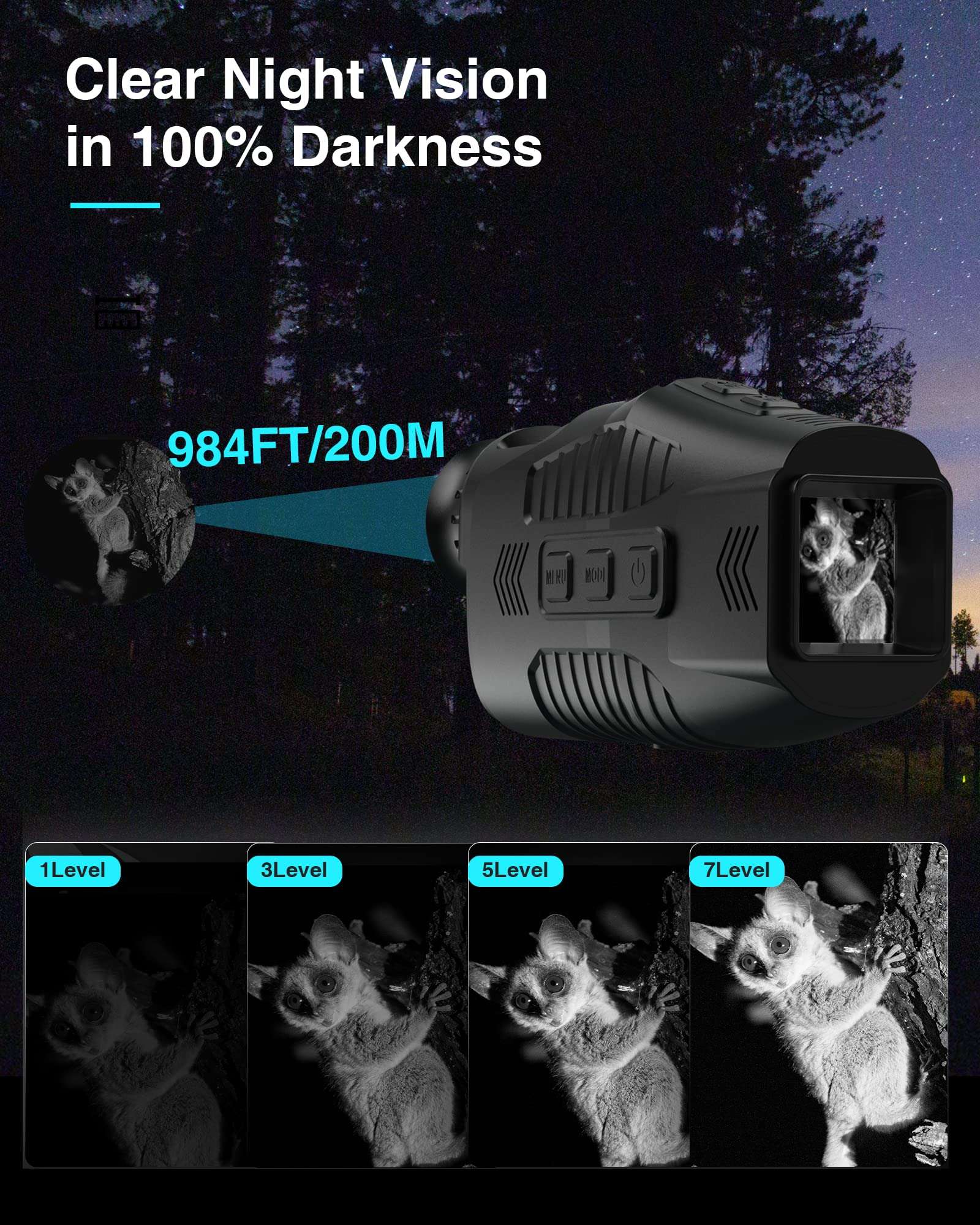 JStoon Digital Night Vision Monocular with Infrared Illuminator & Video Recording, 984ft Long Distance, 1080P Night Vision Goggles Binoculars for Hunting, Camping, Surveillance with 32 GB SD Card 4