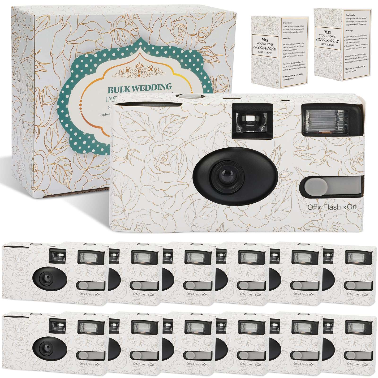 12 Pack Disposable Cameras for Wedding Bulk, 35mm Golden Rose Single-Use Film Cameras with Flash, One Time Cameras for Birthday Party Baby Shower Gathering Wedding, lSO 400 Film,17 Exposures 1