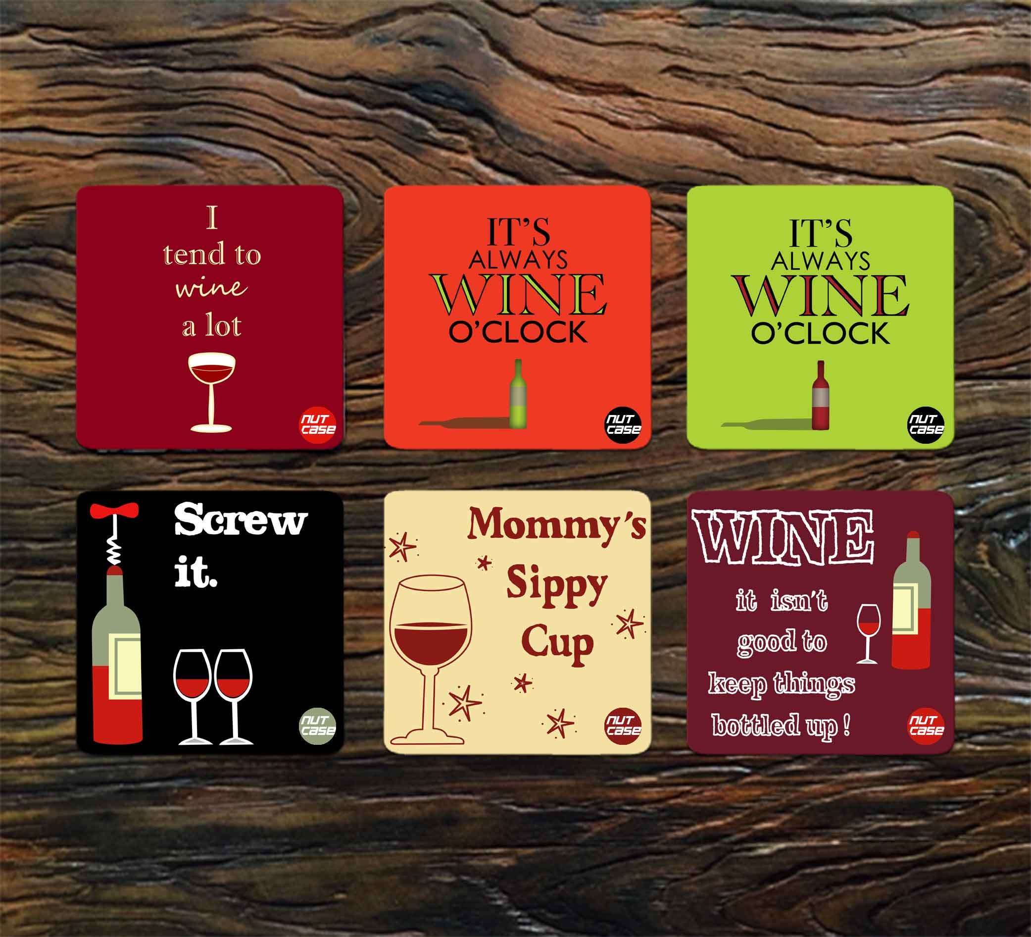 Nutcase Designer Square Metal Coaster (Pack of 6) - Wine Coasters