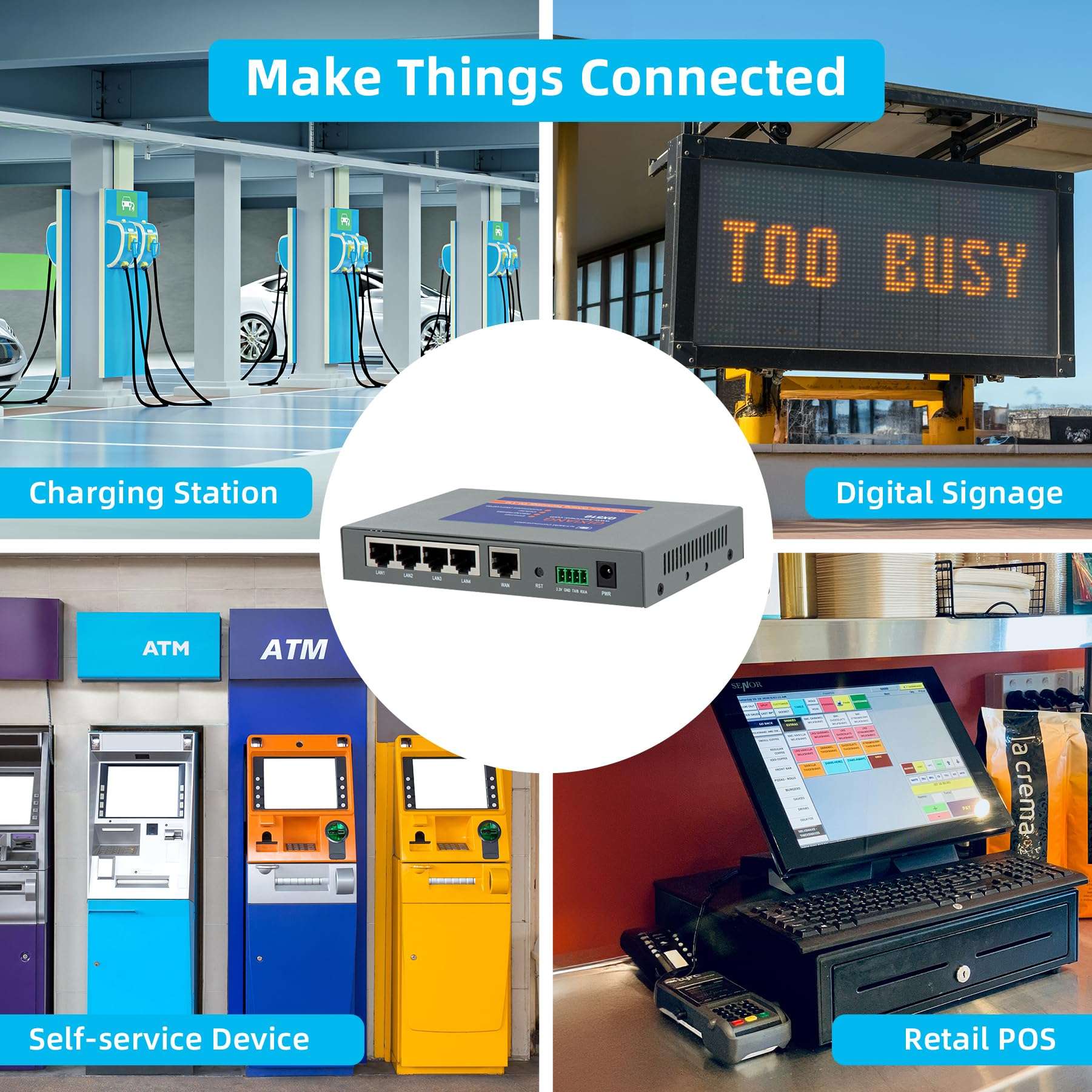 QX510-NW2 Industrial 4G LTE WiFi Router with 5 Ethernet Ports, Support T-Mobile EIOTCLUB SIM Card, Not for Verizon/ATT, Cellular VPN RS232 Modems for Cameras Manufacturing Retail POS Charging Station 2