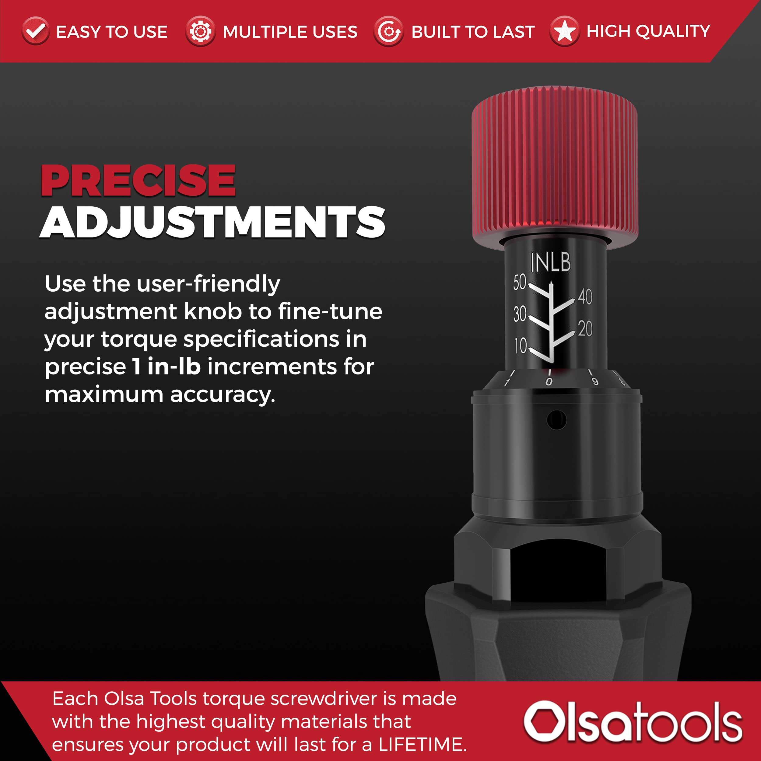 Olsa Tools Torque Screwdriver Set (10-50 in lb Torque Range) | Professional Grade Certified Limiting Torque Screwdriver | Inch Pounds Torque Driver Set 4