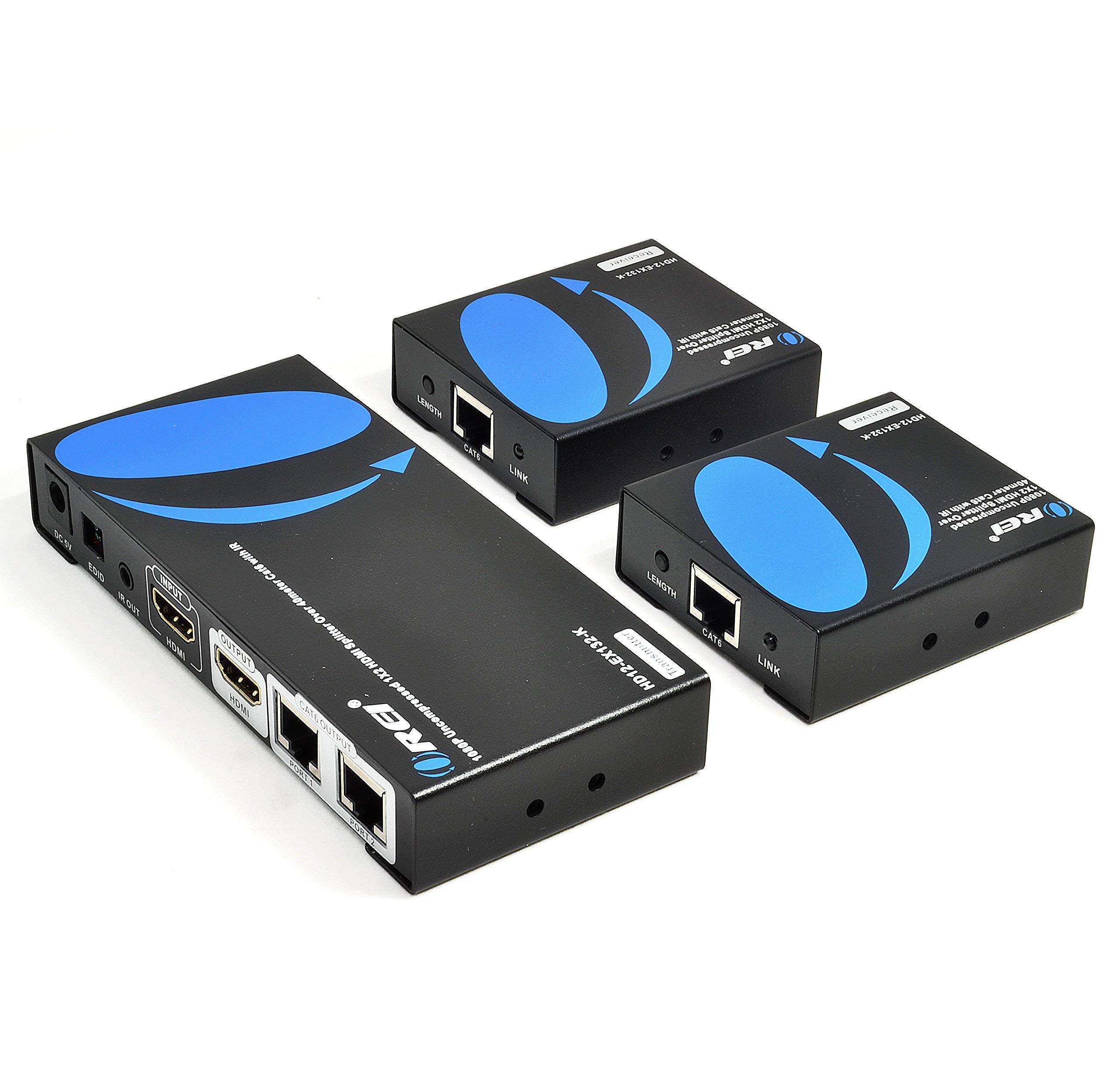 OREI Full HD 1x2 HDMI Extender Splitter Over Single Cat6/7 with 2-Pack 6ft HDMI Cable - with IR, EDID Management & Loop Out up to 132 Ft 2